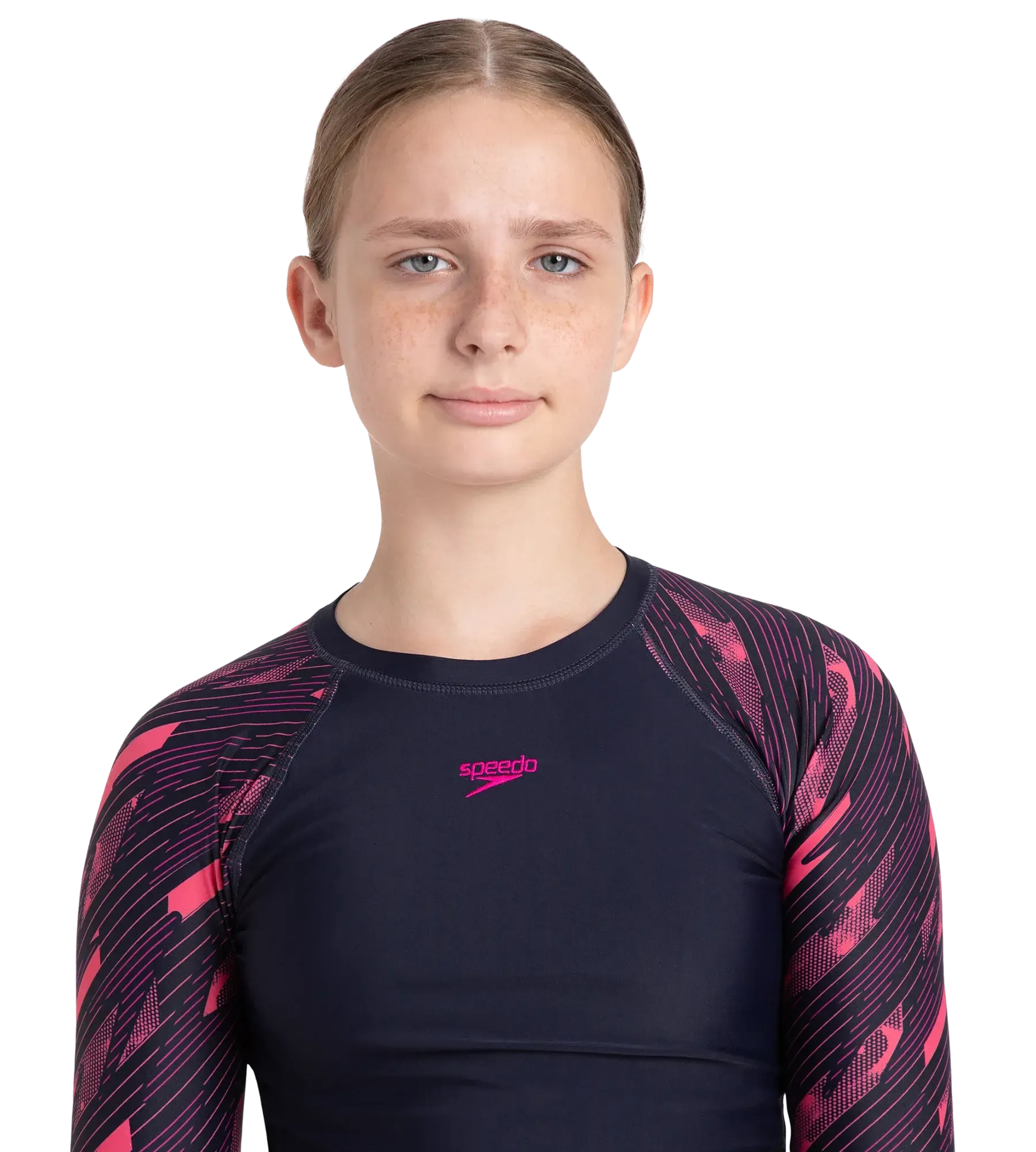 Girl's Endurance 10 Hyperboom Long Sleeve Suntop - True Navy & Electric pink - Image 9