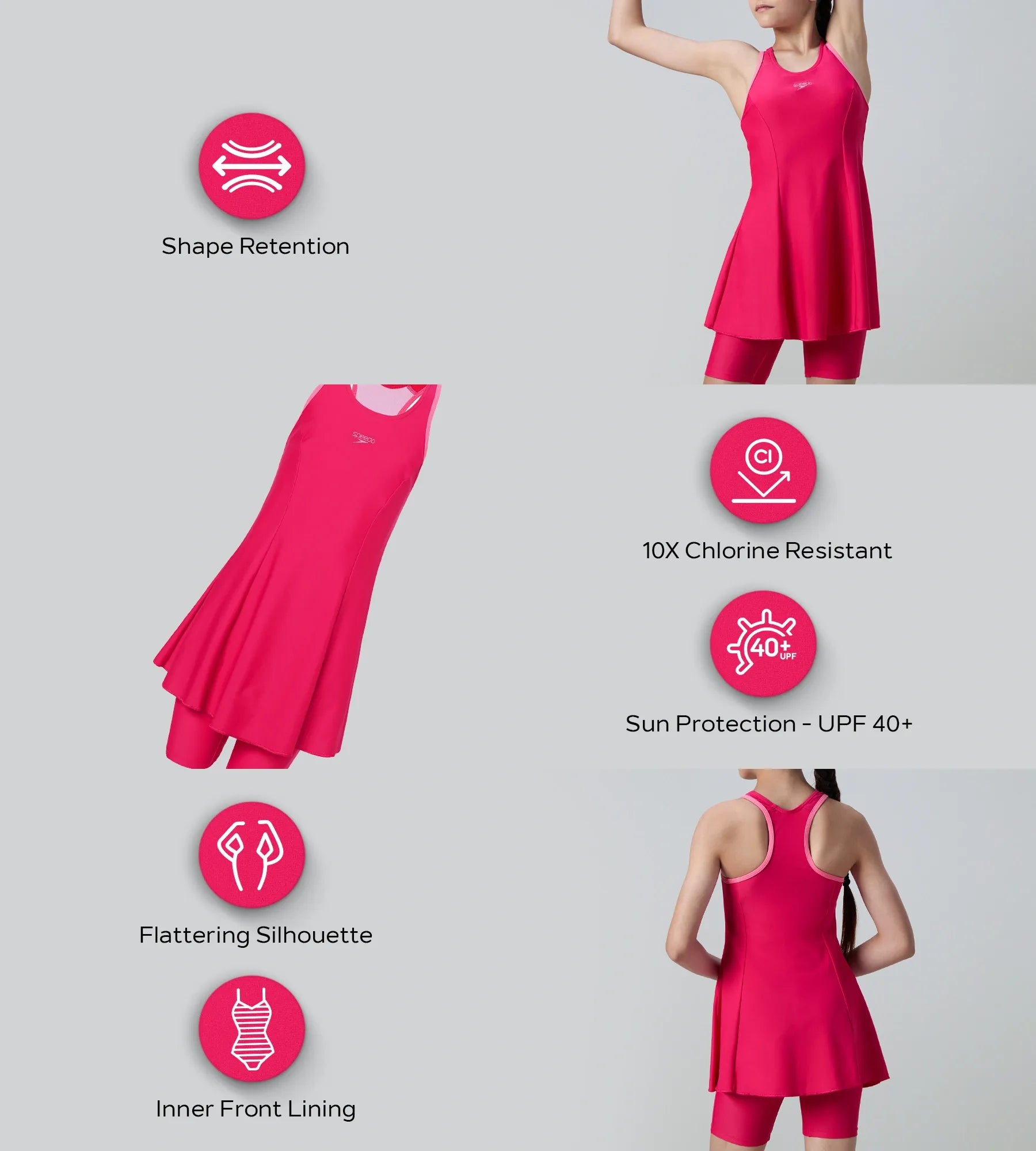 Girl's Enduraflex Racerback Swimdress With Boyleg - Ruby & Pink Lemonade - Image 2