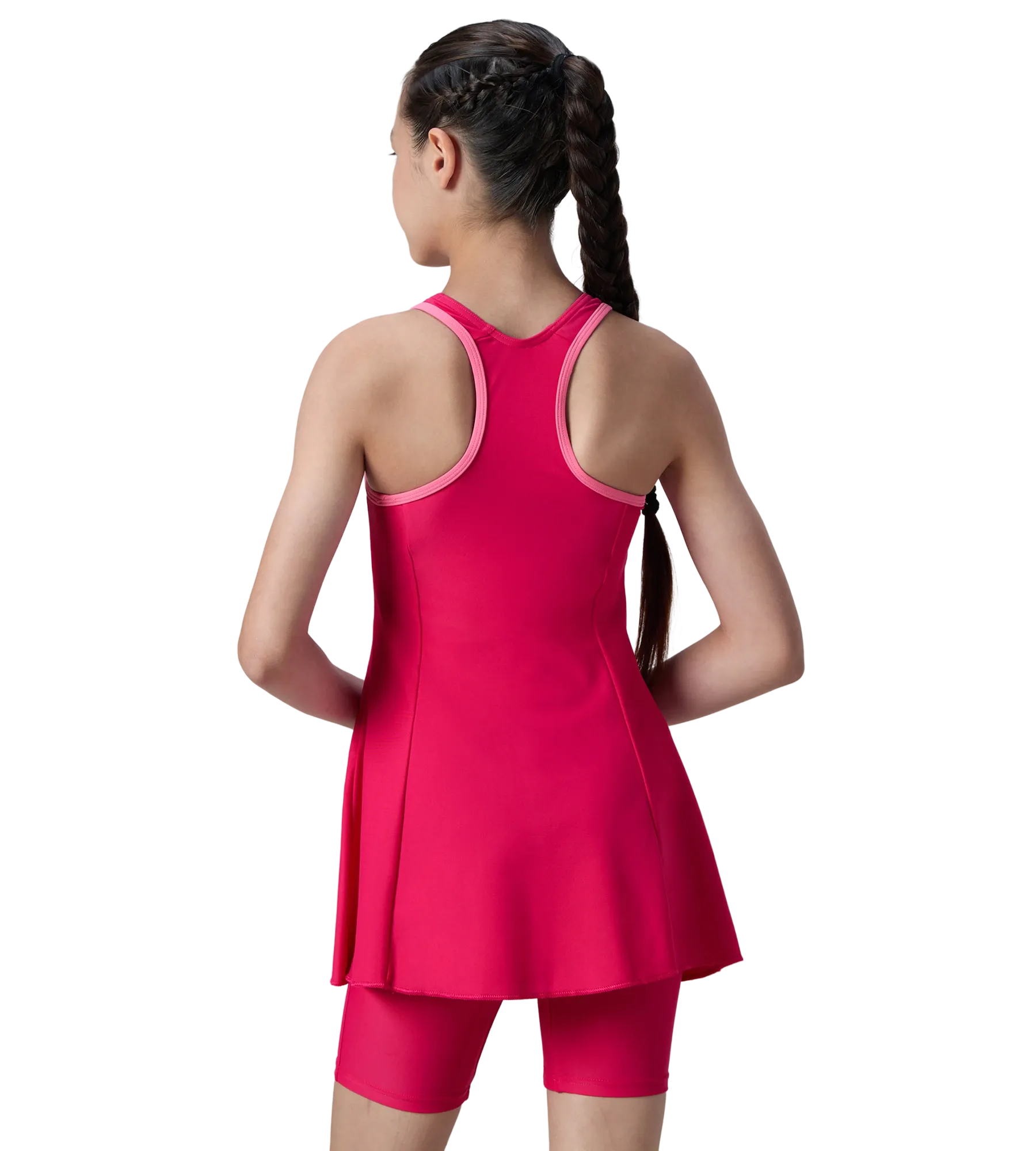 Girl's Enduraflex Racerback Swimdress With Boyleg - Ruby & Pink Lemonade - Image 5