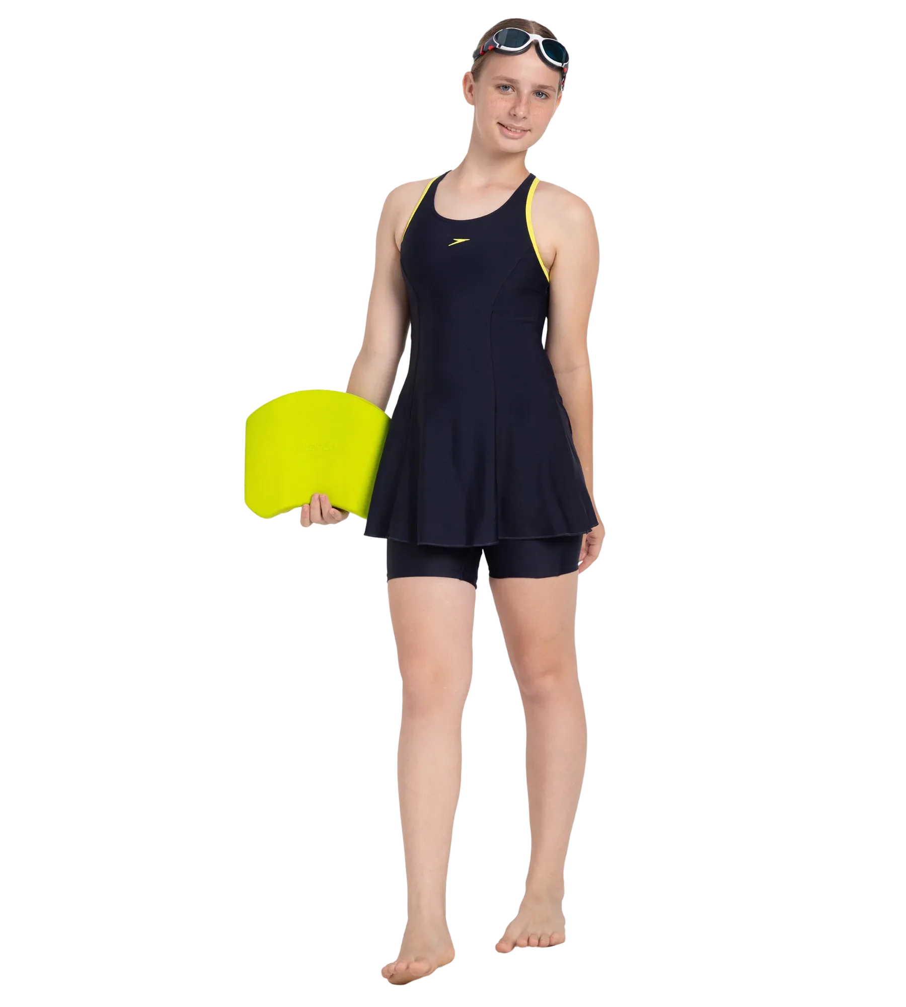 Girl's Endurance 10 Racerback Swimdress With Boyleg - True Navy & Lemon Drizzle - Image 7