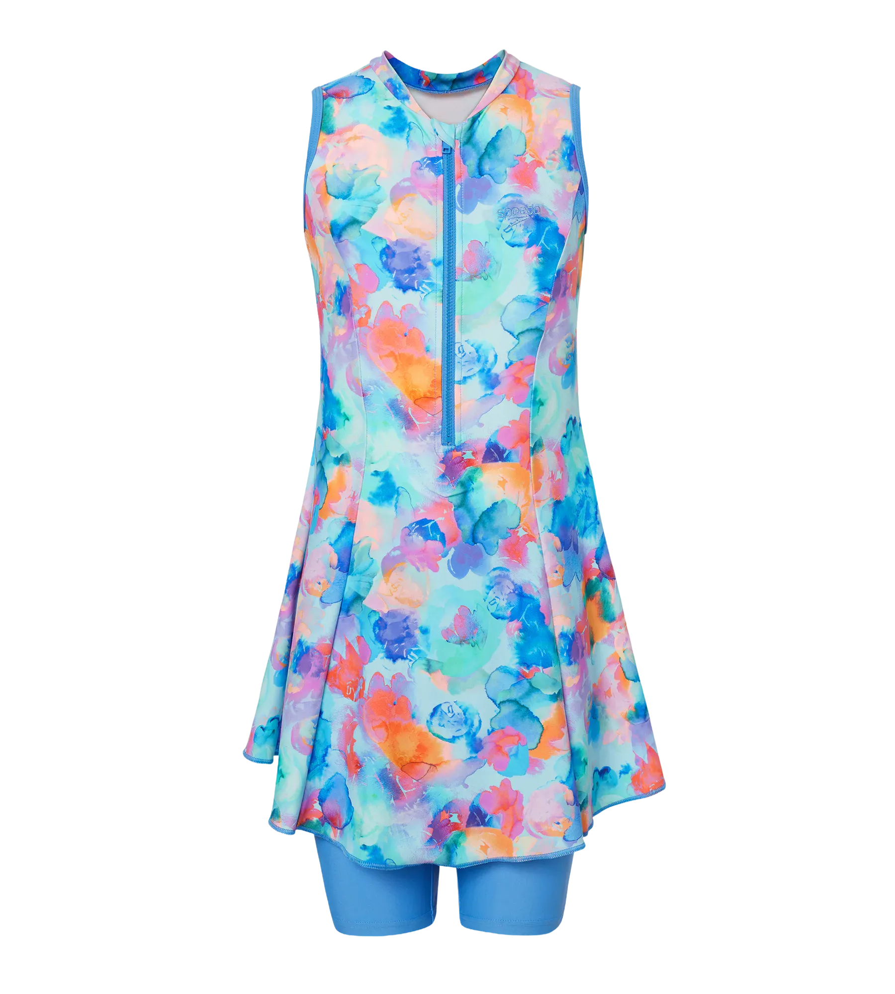Girl's Endurance10 Printed Closedback Swimdress With Boyleg - Angelic Blue & Periwinkle Blue - Image 10