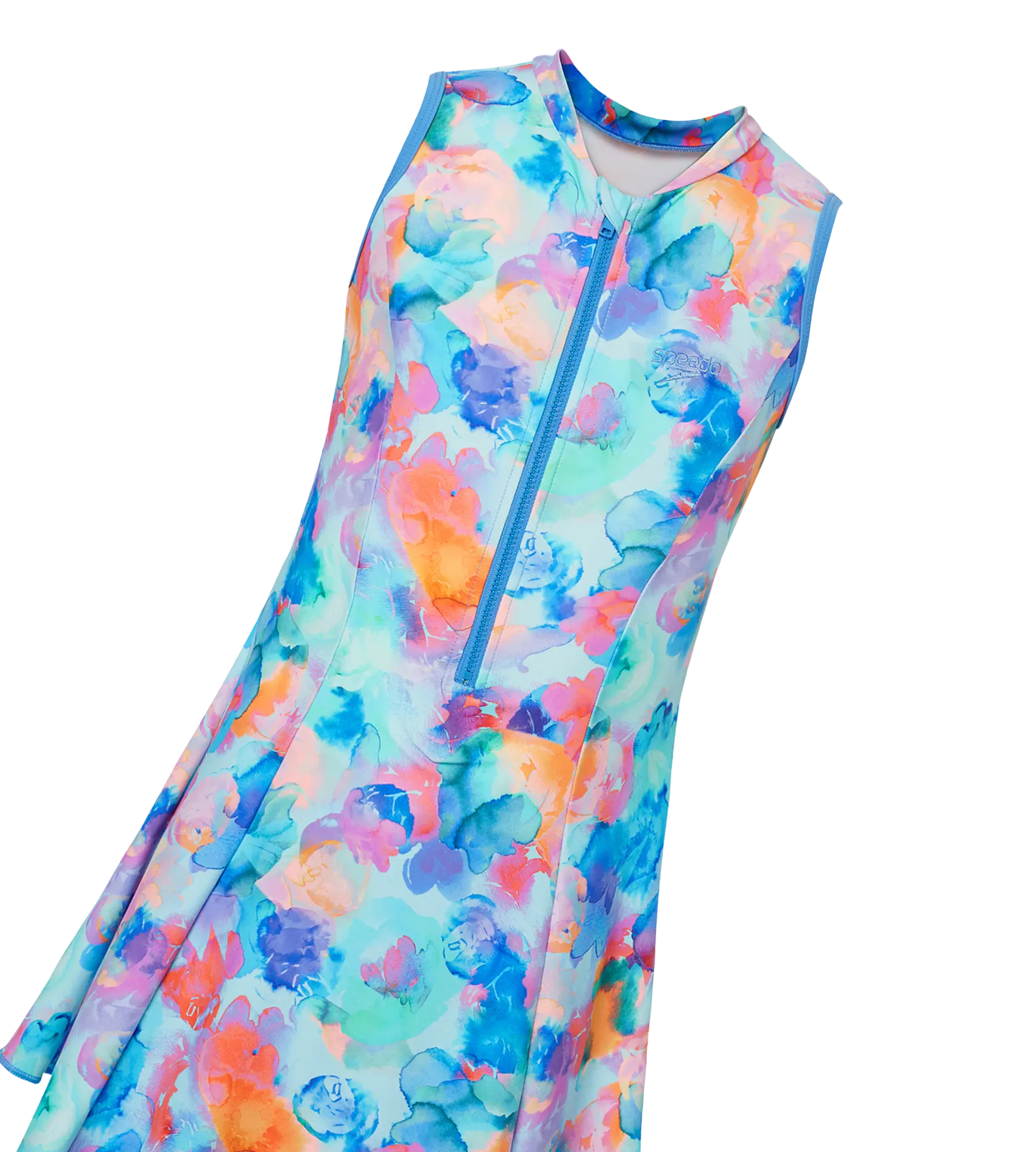 Girl's Endurance10 Printed Closedback Swimdress With Boyleg - Angelic Blue & Periwinkle Blue - Image 11
