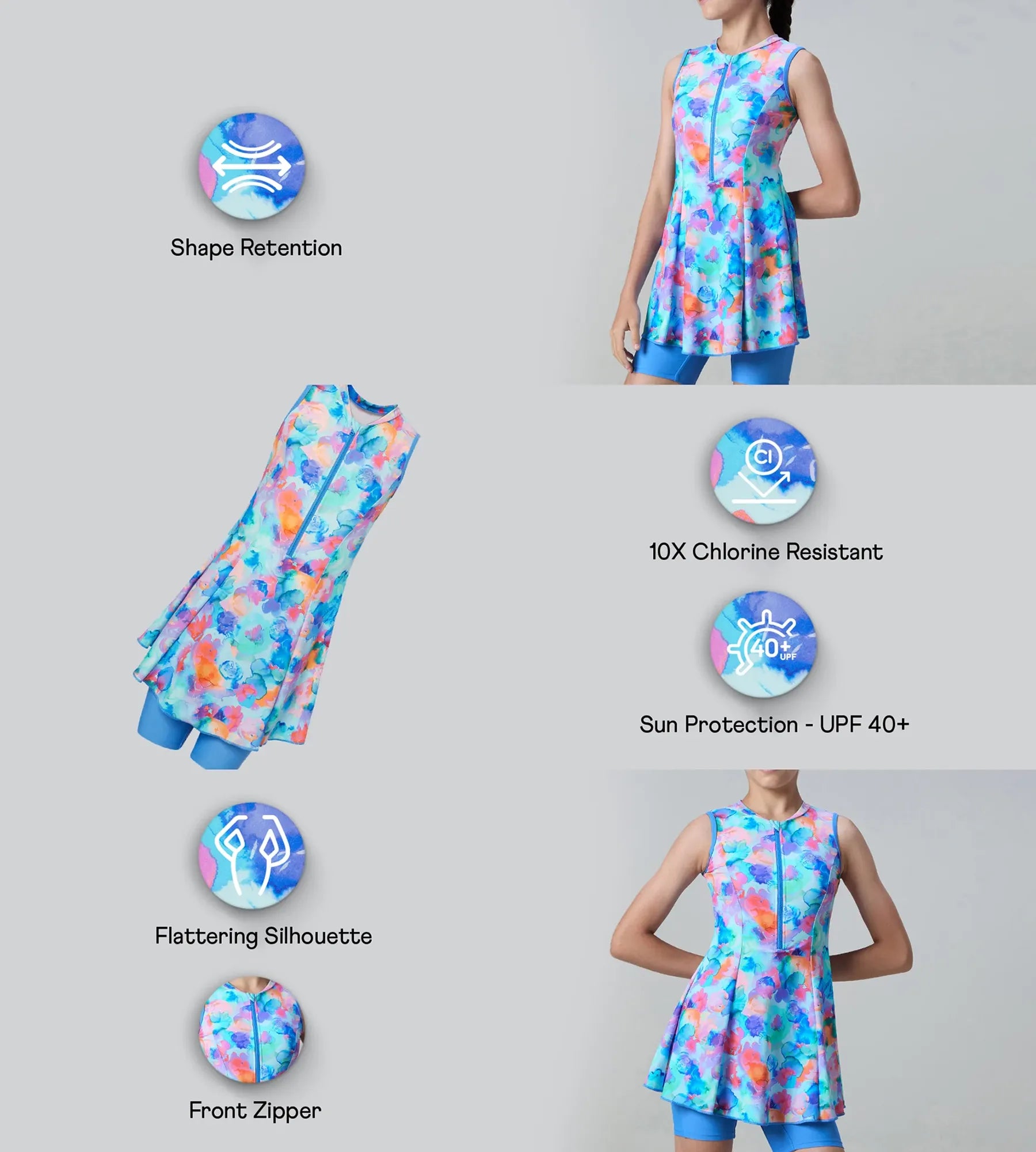 Girl's Endurance10 Printed Closedback Swimdress With Boyleg - Angelic Blue & Periwinkle Blue - Image 2