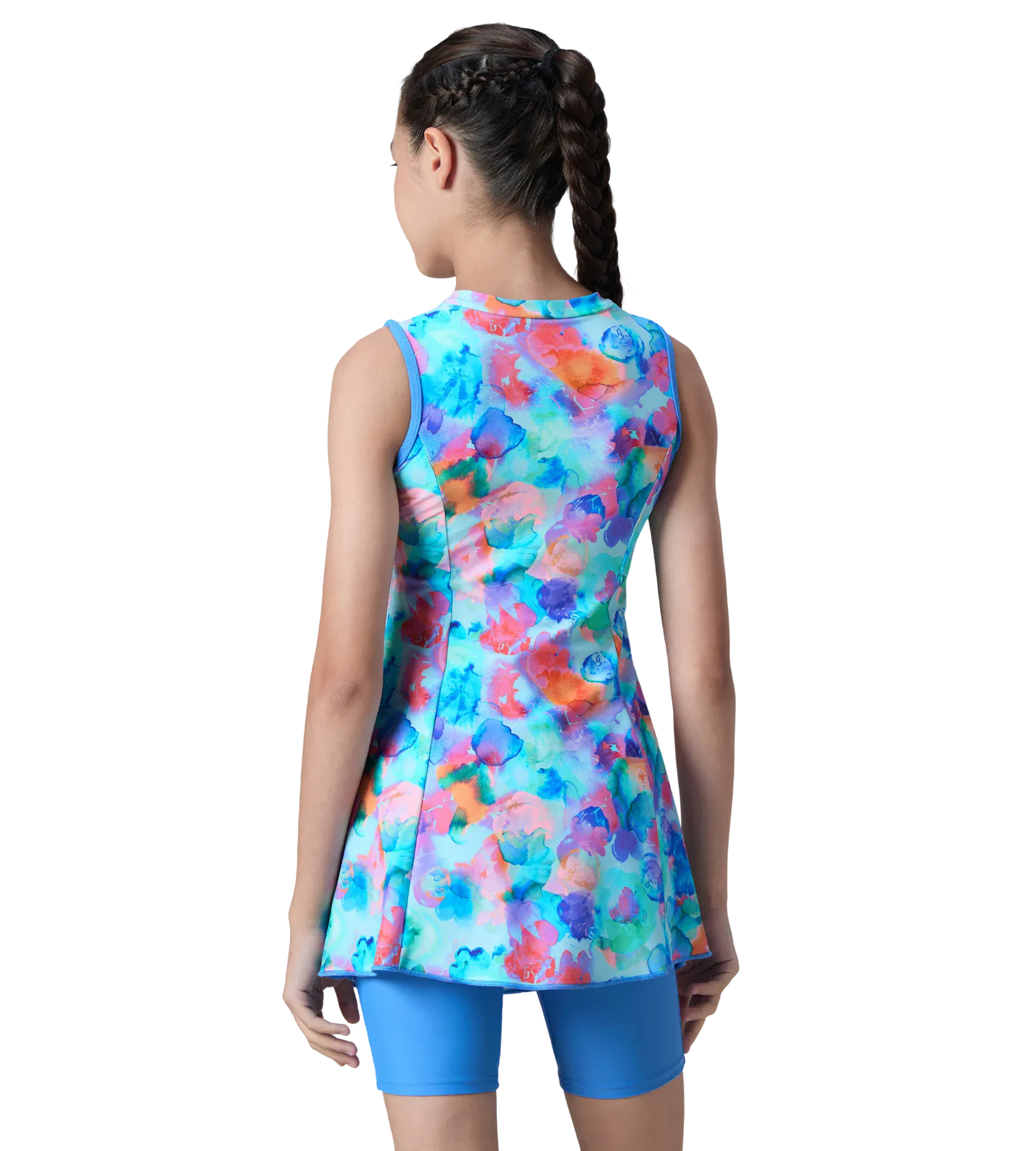 Girl's Endurance10 Printed Closedback Swimdress With Boyleg - Angelic Blue & Periwinkle Blue - Image 5
