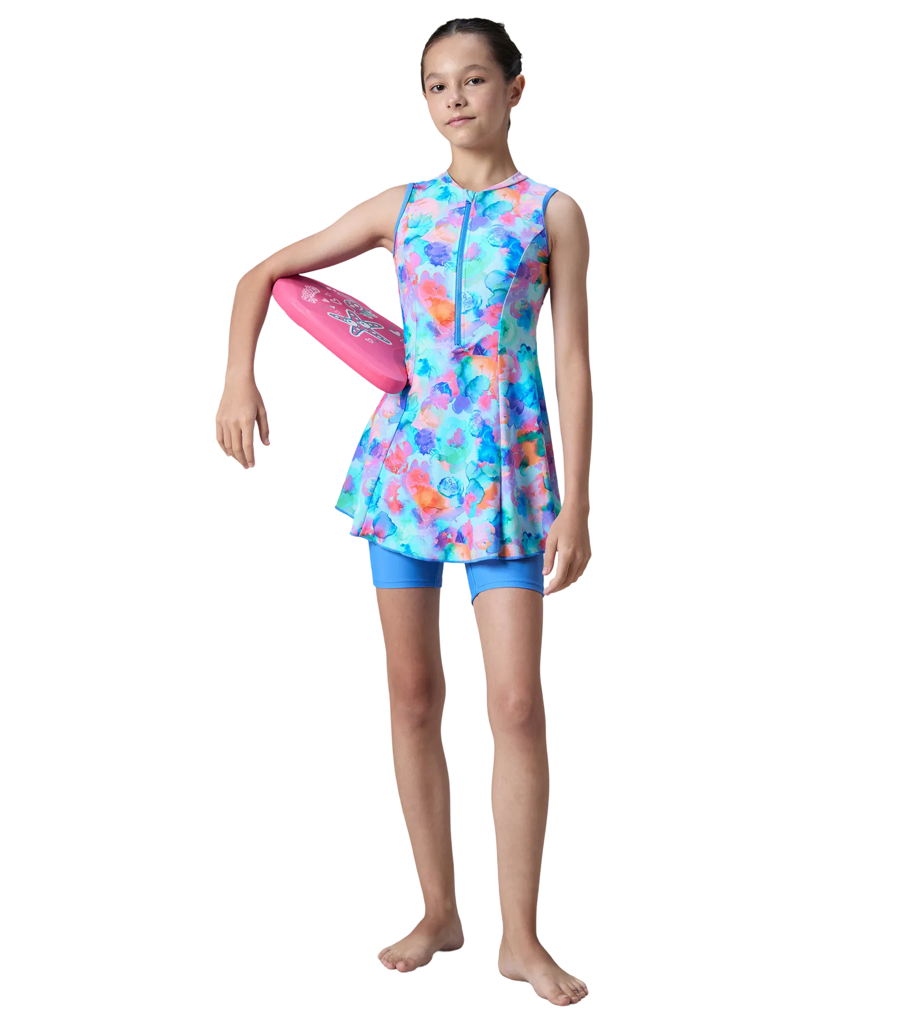 Girl's Endurance10 Printed Closedback Swimdress With Boyleg - Angelic Blue & Periwinkle Blue - Image 6