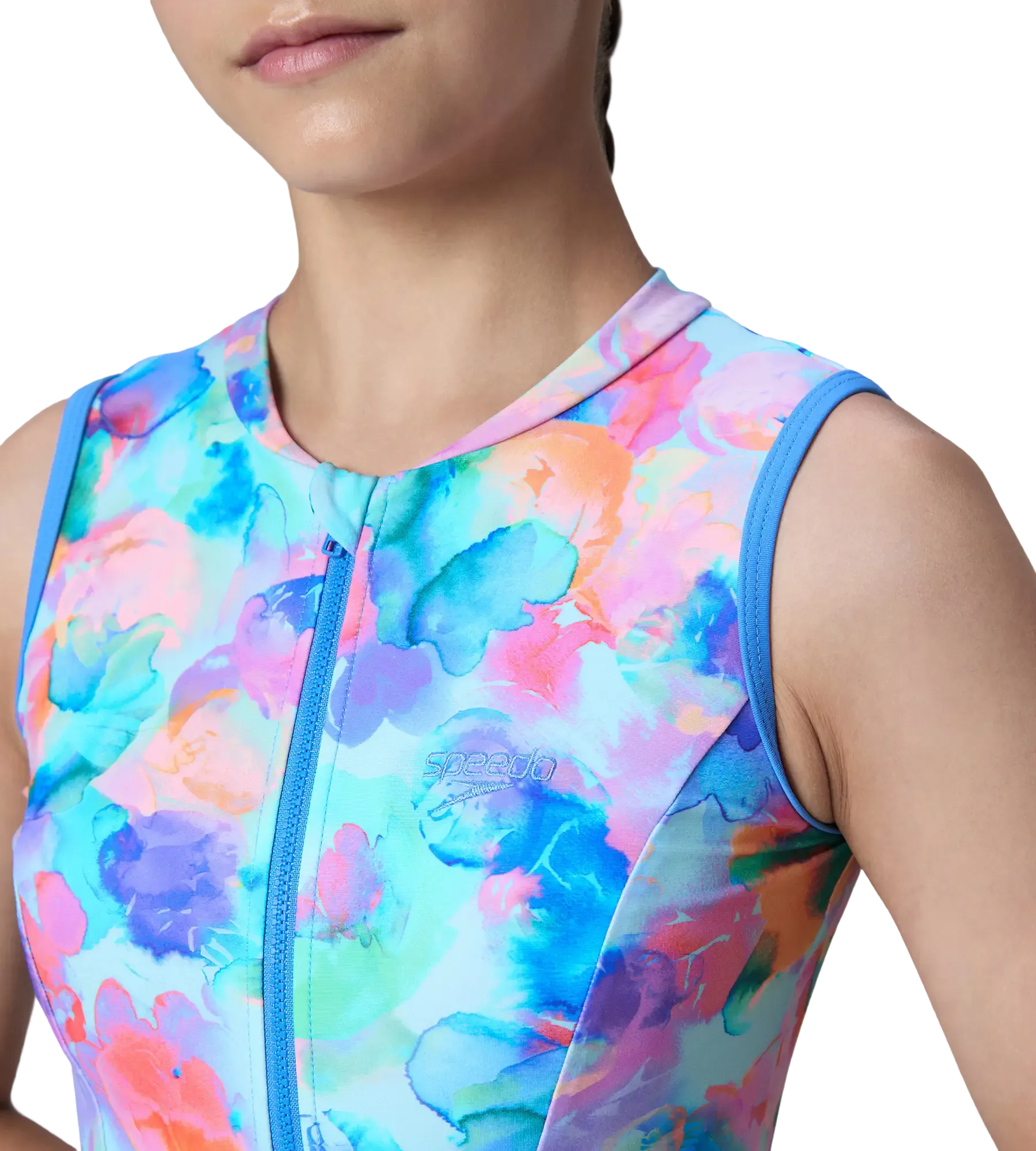 Girl's Endurance10 Printed Closedback Swimdress With Boyleg - Angelic Blue & Periwinkle Blue - Image 7
