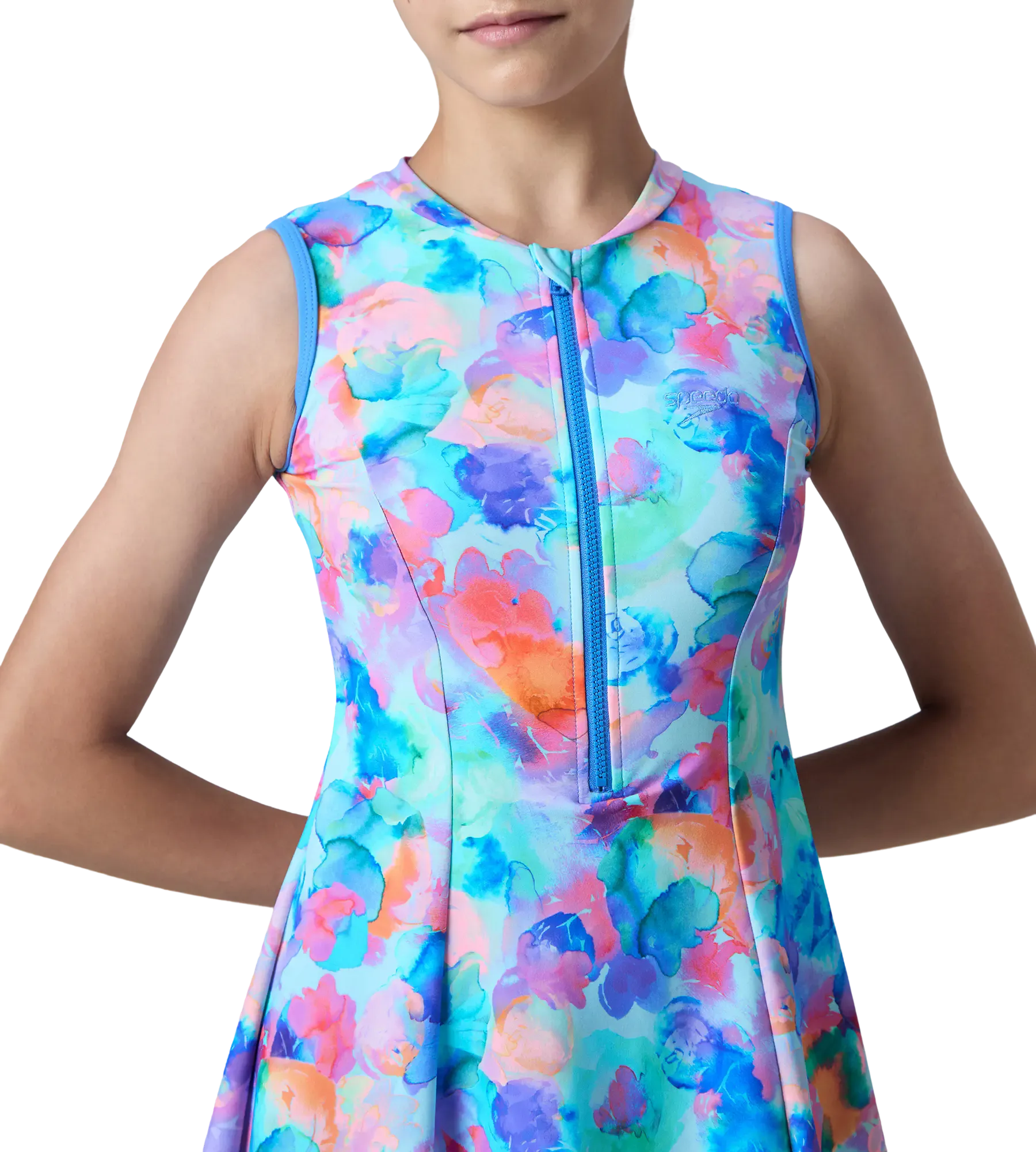 Girl's Endurance10 Printed Closedback Swimdress With Boyleg - Angelic Blue & Periwinkle Blue - Image 8