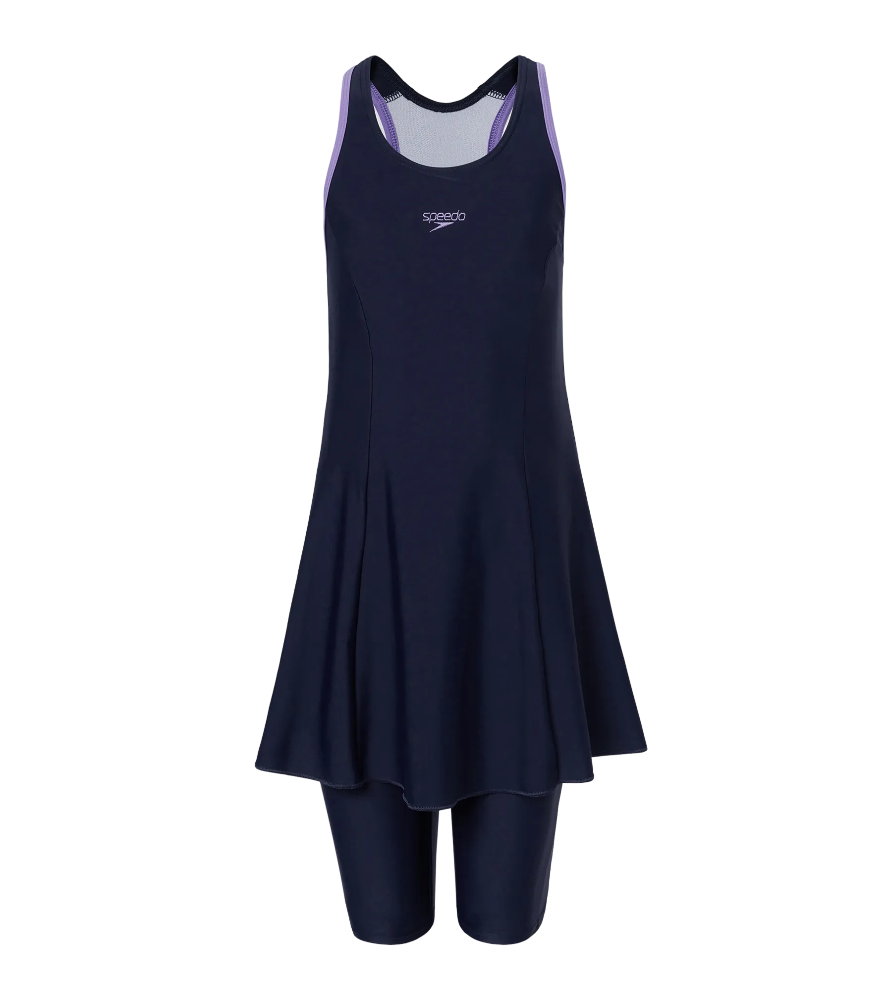 Girl's Endurance10 Racerback Swimdress With Boyleg - True Navy & Purple Mist - Image 10