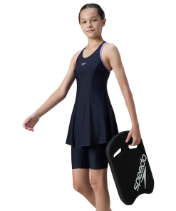 Girl's Endurance10 Racerback Swimdress With Boyleg - True Navy & Purple Mist