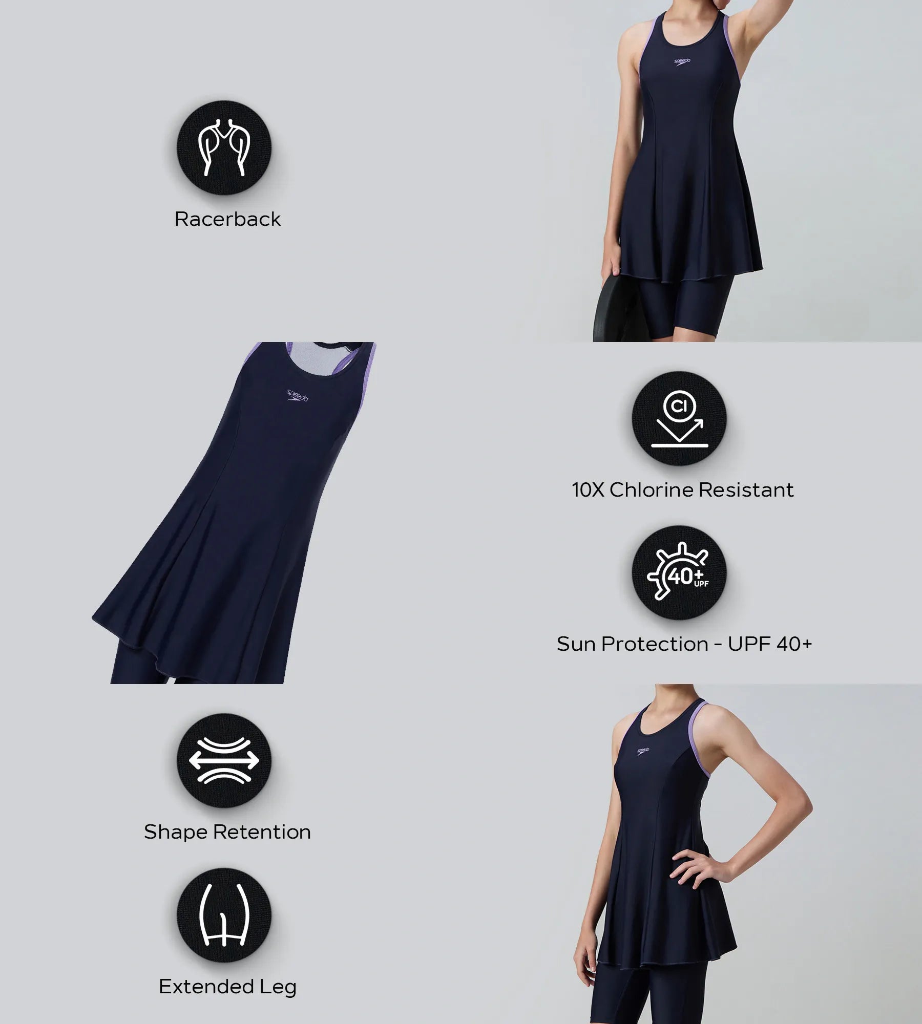 Girl's Endurance10 Racerback Swimdress With Boyleg - True Navy & Purple Mist - Image 2