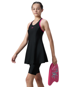 Girl's Endurance10 Racerback Swimdress With Boyleg - Black & Ruby