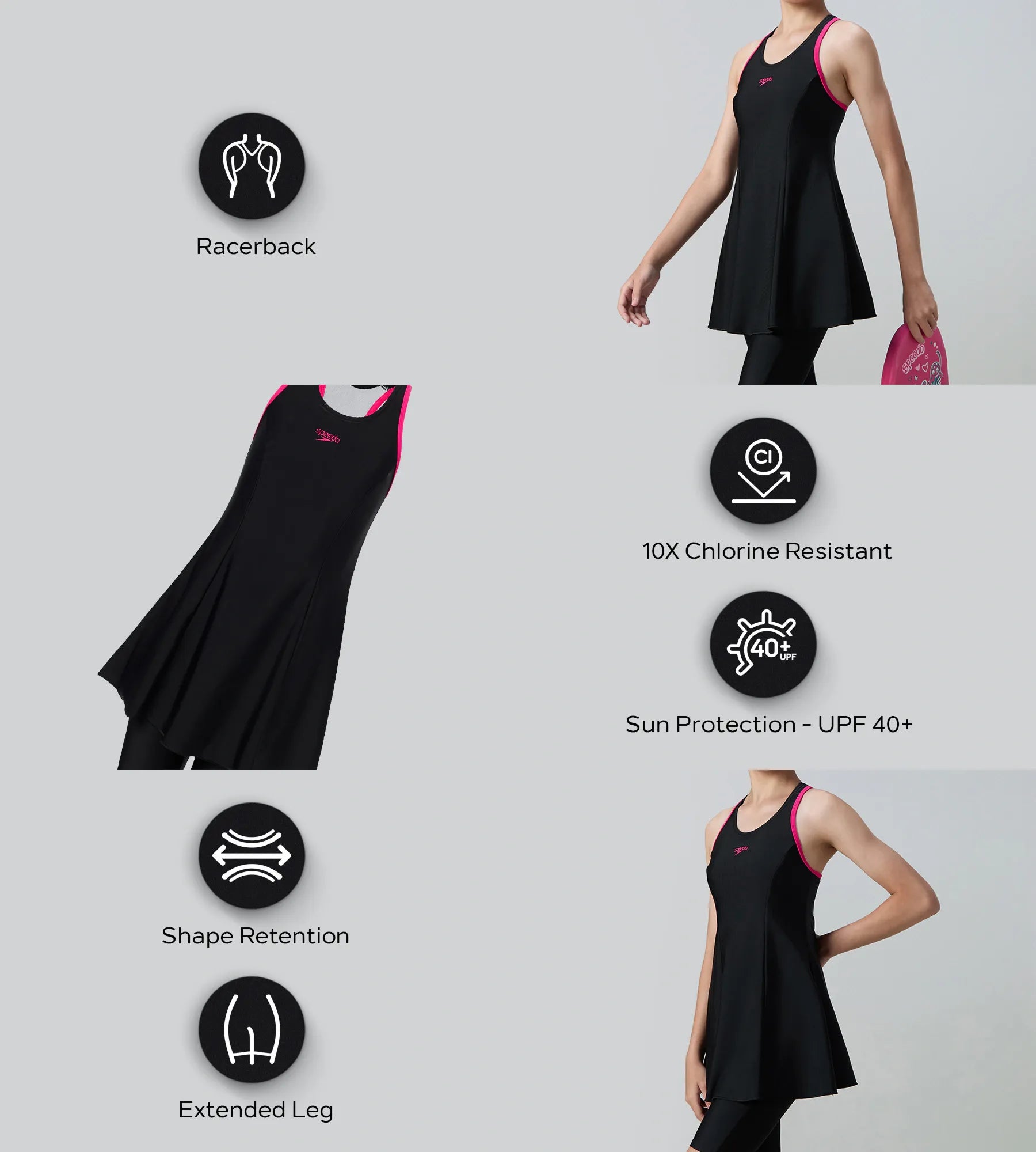 Girl's Endurance10 Racerback Swimdress With Boyleg - Black & Ruby - Image 2