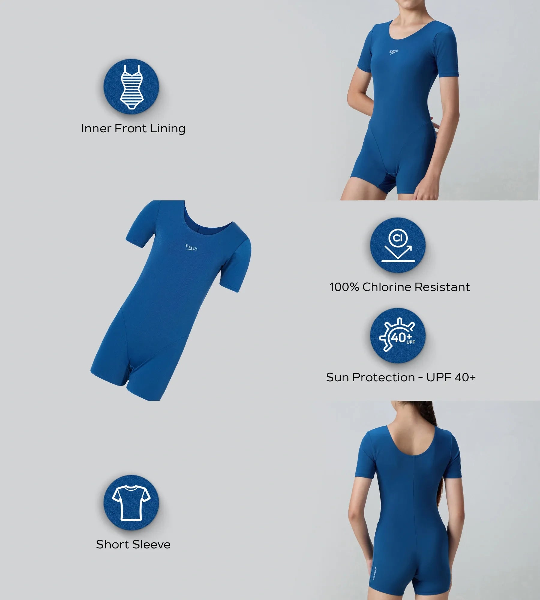 Girl's Endurance+ Short Sleeve Essential U-Back Legsuit - Aegean Denim & Acadia Blue - Image 2