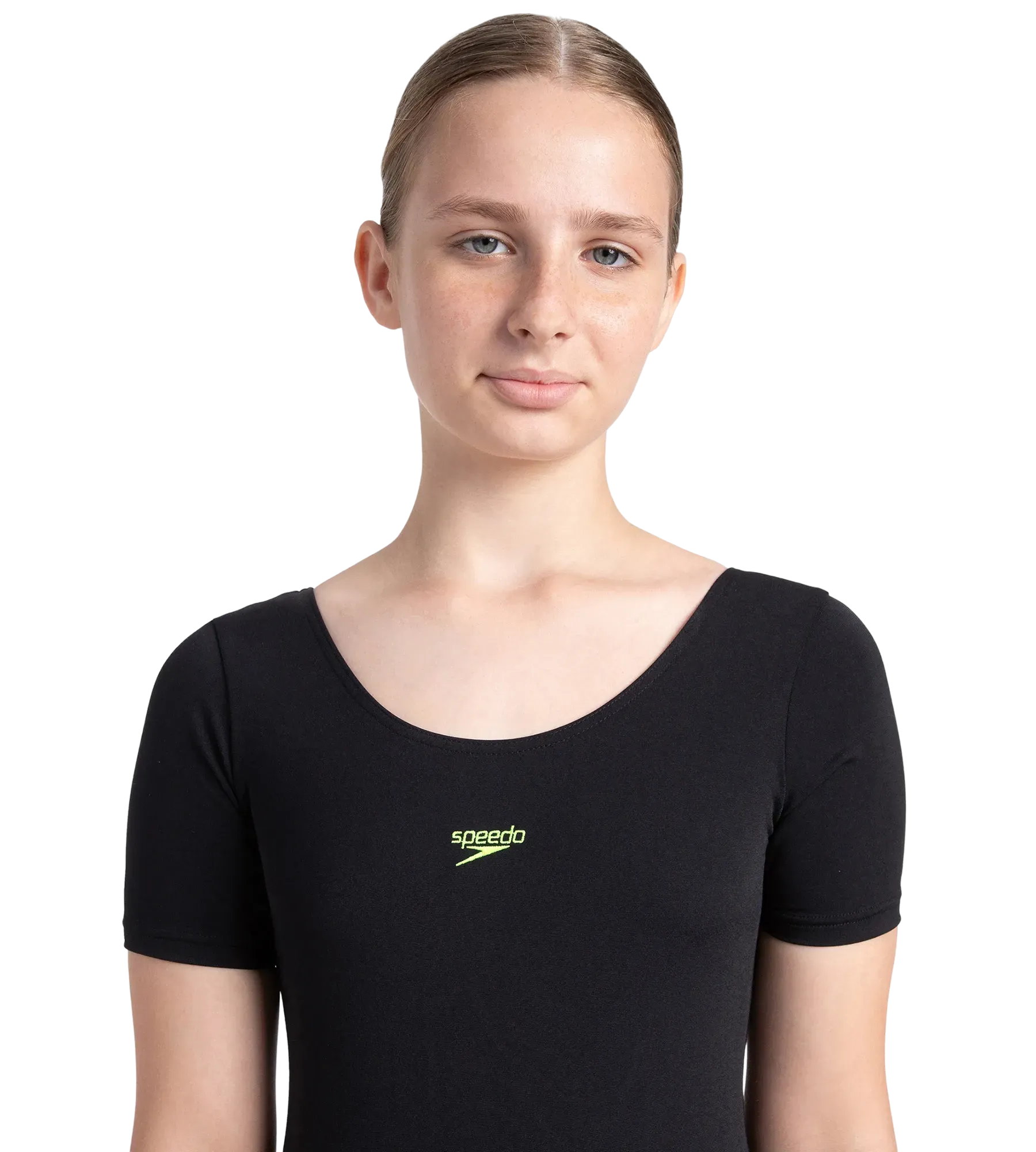 Girl's Endurance+ Sleeved Essential U-Back Legsuit - Black & Hyper Yellow - Image 9