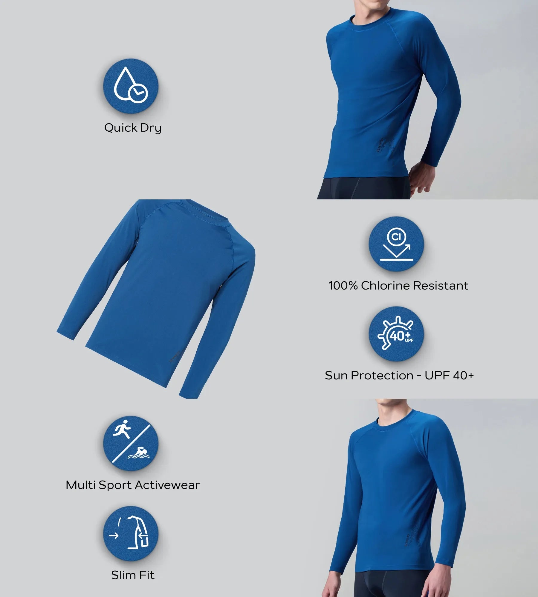 Men's Endurance+ Long Sleeve Performance Suntop - Aegean Denim & True Navy - Image 2