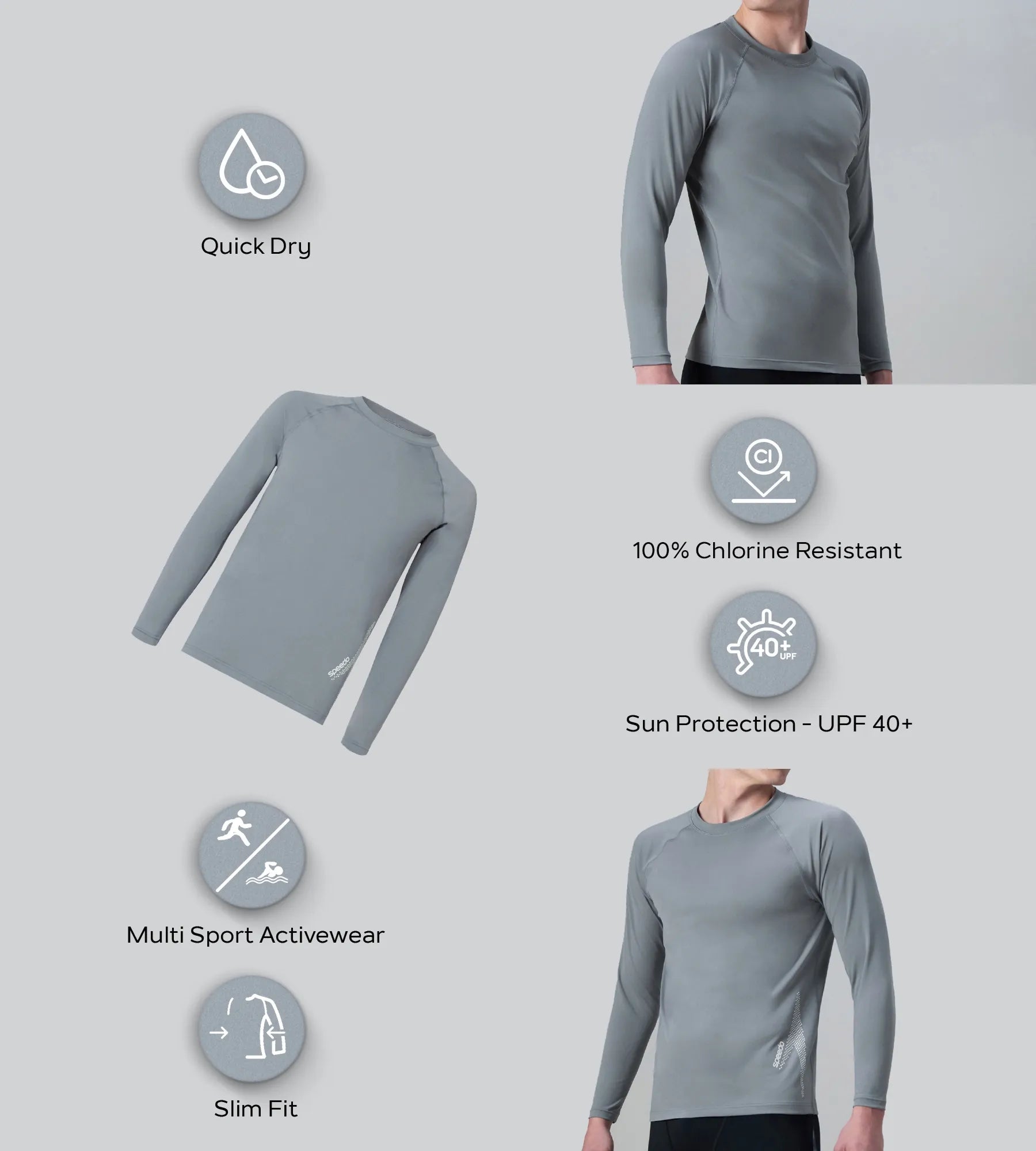 Men's Endurance+ Long Sleeve Performance Suntop - Coin Grey & White - Image 2