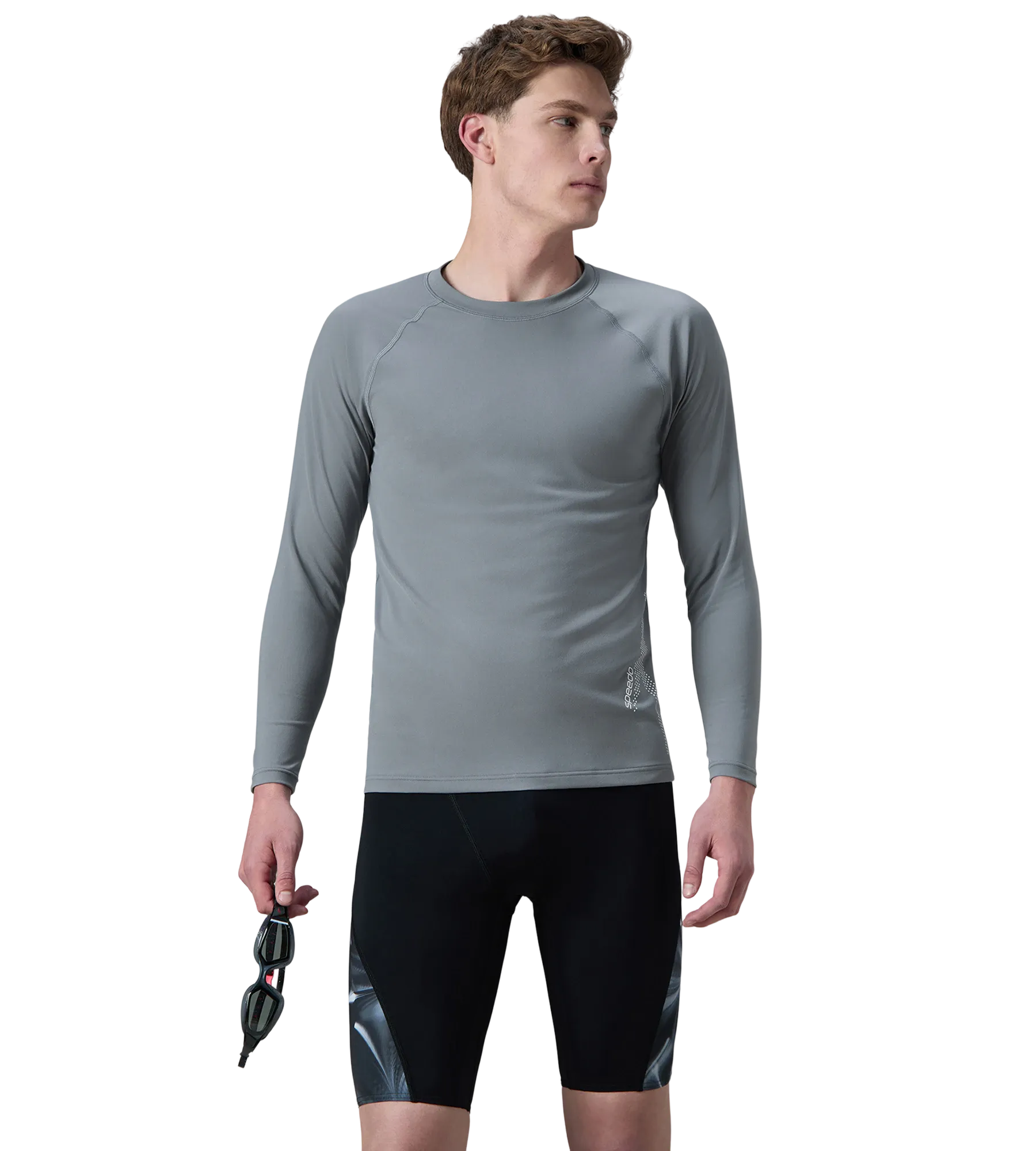 Men's Endurance+ Long Sleeve Performance Suntop - Coin Grey & White - Image 8
