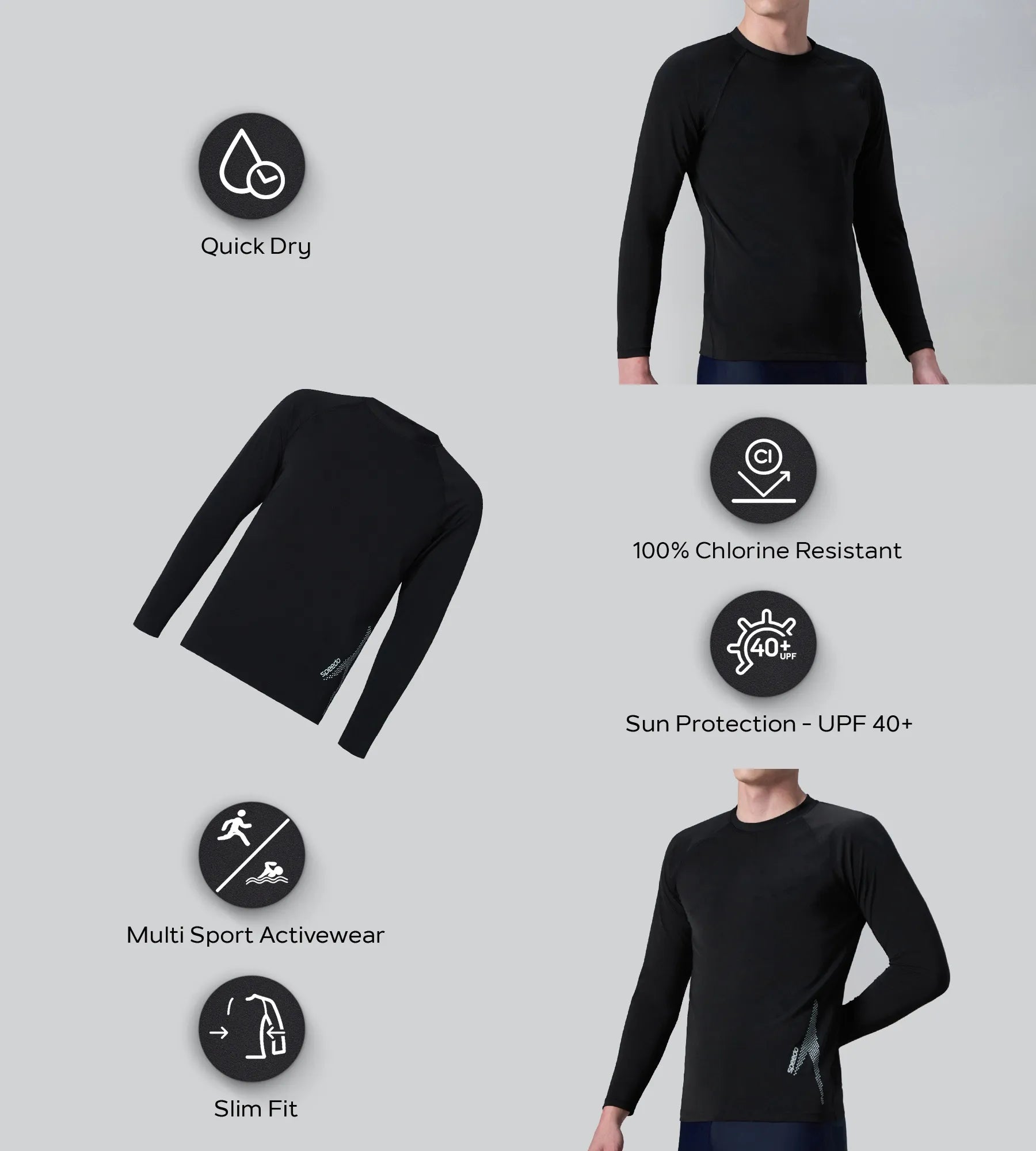 Men's Endurance+ Long Sleeve Performance Suntop - Black & Evening Grey - Image 2