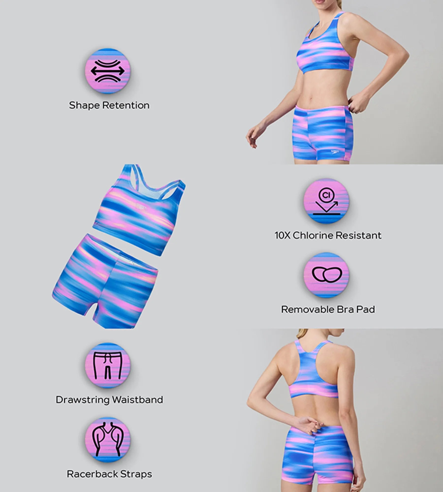 Women's Endurance10 Printed Racerback Bikini Set - Deep Saffire & Neon Violet - Image 3