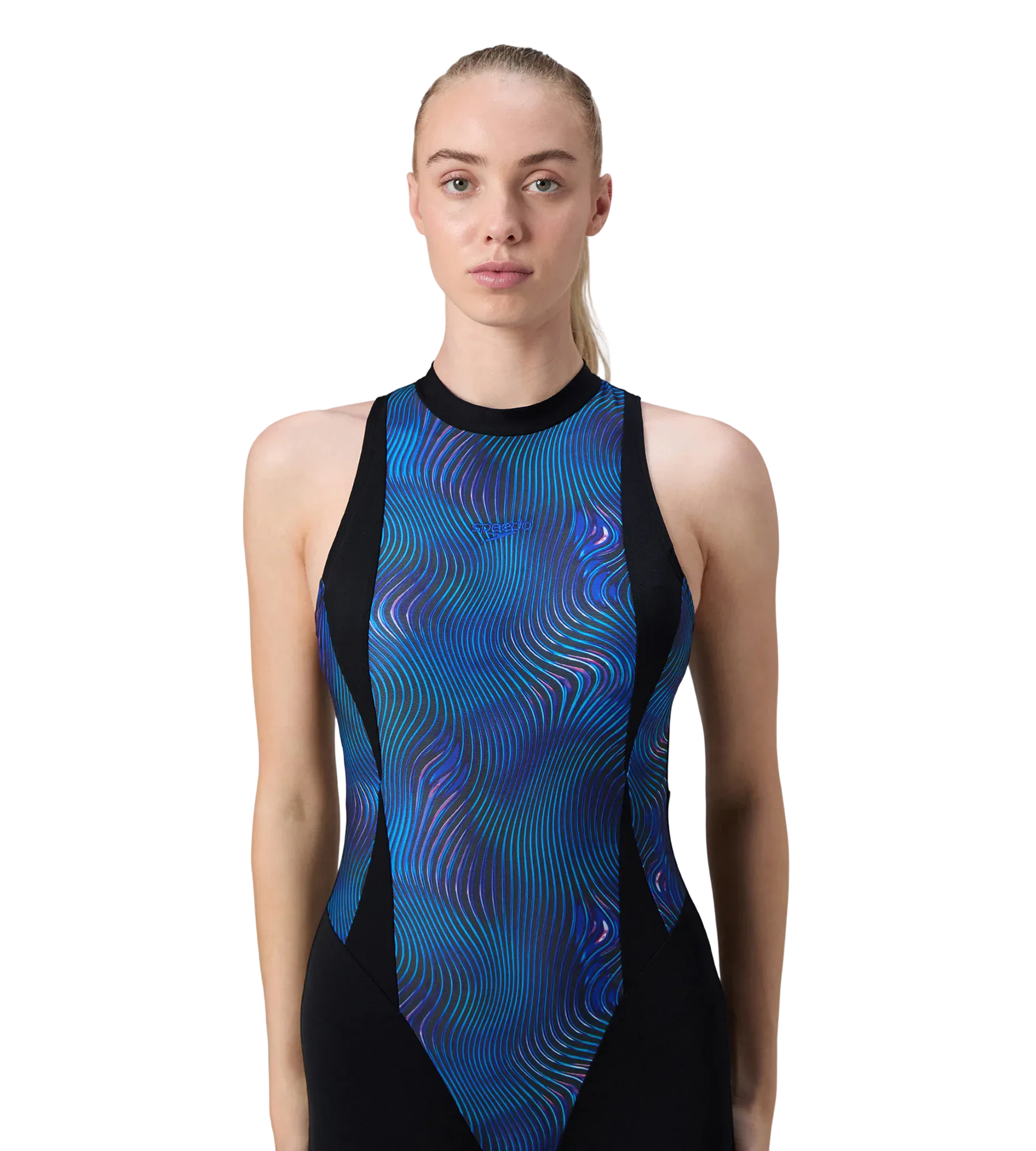 Women's Endurance+ Printed Highneck Legsuit - Black & Deep Saffire - Image 7