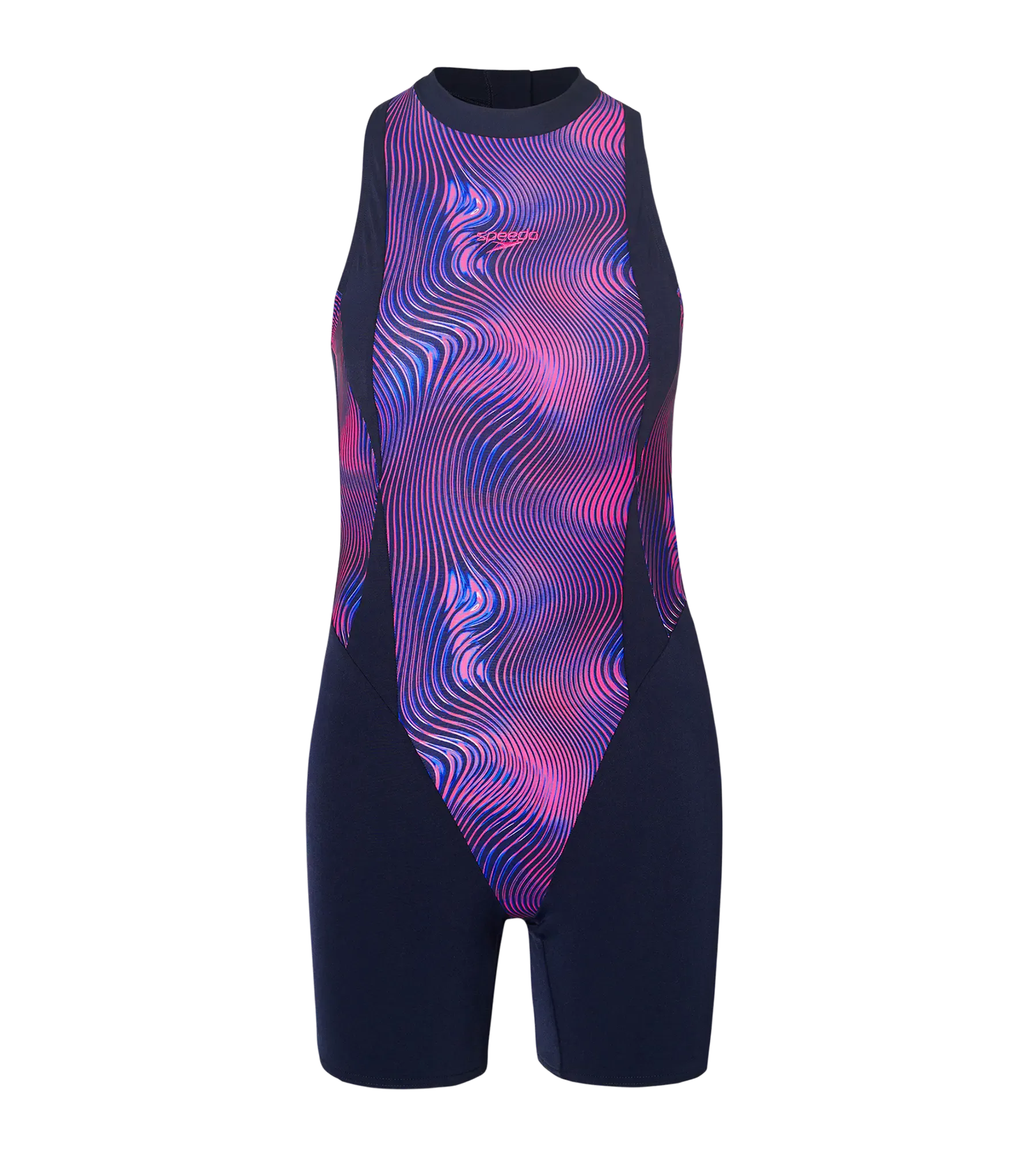 Women's Endurance+ Printed Highneck Legsuit - True Navy & Margarita Pink - Image 10