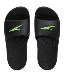 Unisex Junior's Single Colour Slides For Boys and Girls - Black & Atomic Lime