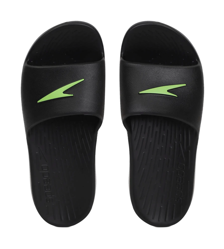 Unisex Junior's Single Colour Slides For Boys and Girls - Black & Atomic Lime