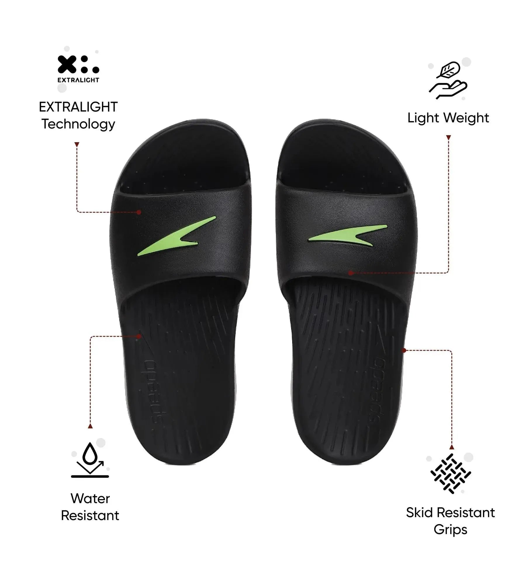 Unisex Junior's Single Colour Slides For Boys and Girls - Black & Atomic Lime - Image 2