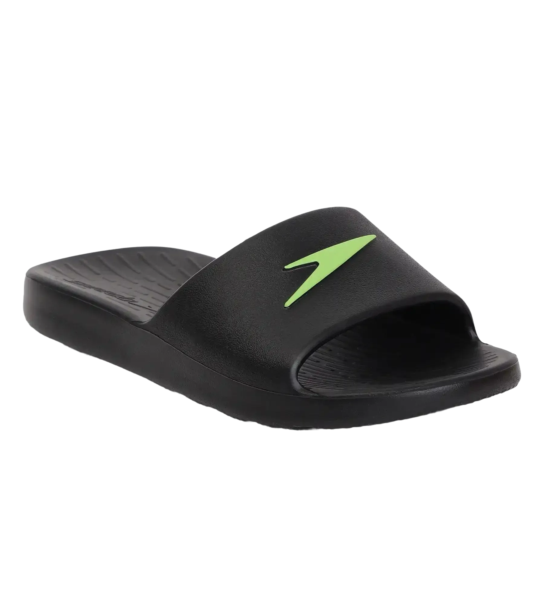 Unisex Junior's Single Colour Slides For Boys and Girls - Black & Atomic Lime - Image 4