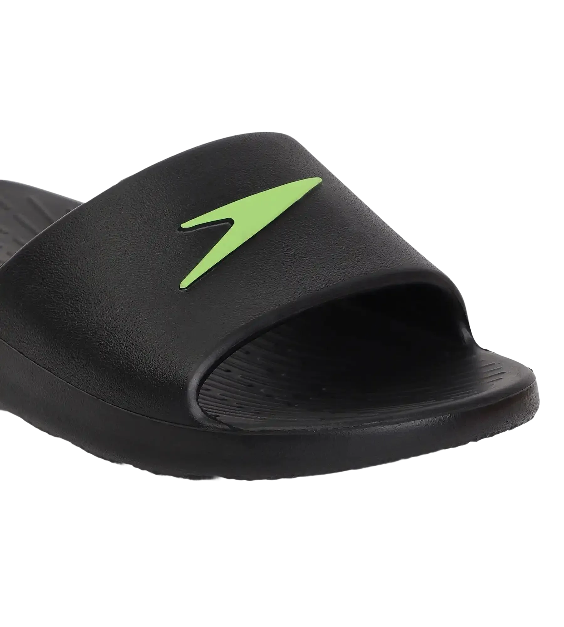 Unisex Junior's Single Colour Slides For Boys and Girls - Black & Atomic Lime - Image 6