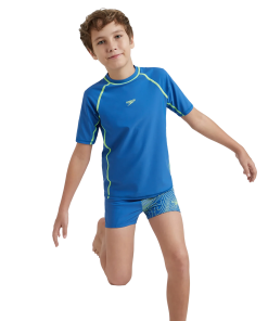 Boy's Enduraflex Short Sleeve Suntop - Turkish Sea & Hyper Yellow