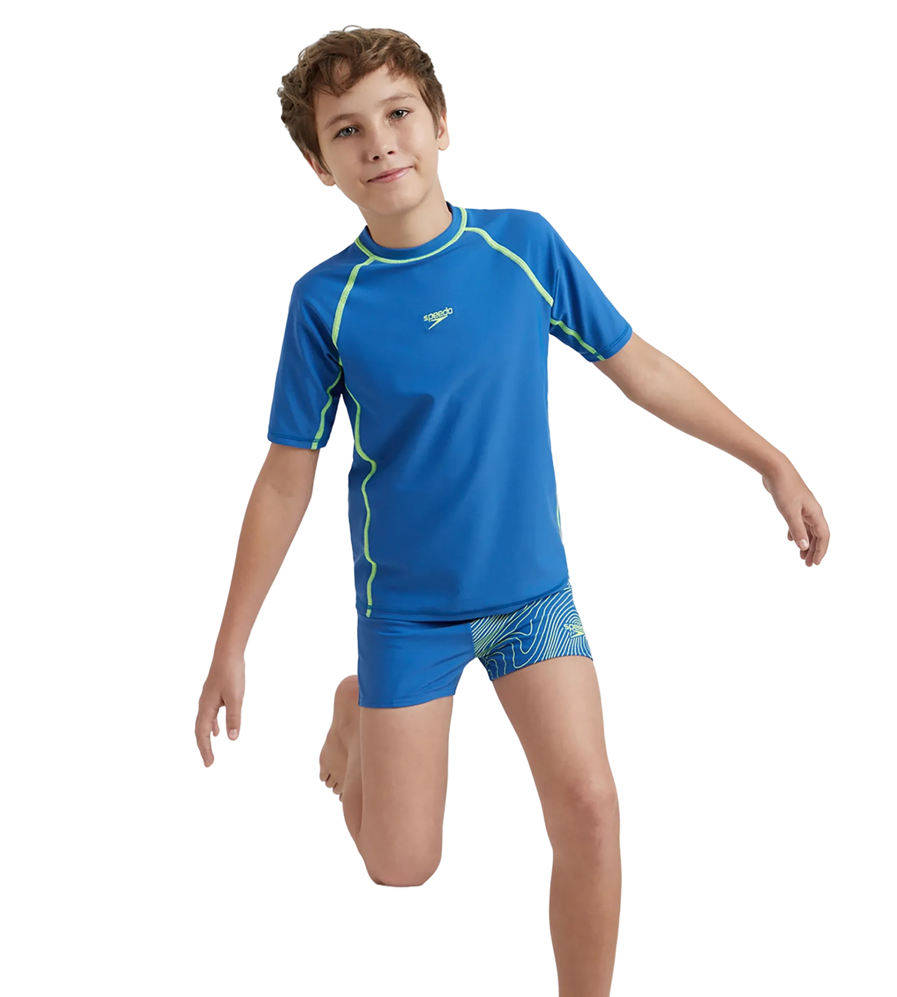 Boy's Enduraflex Short Sleeve Suntop - Turkish Sea & Hyper Yellow