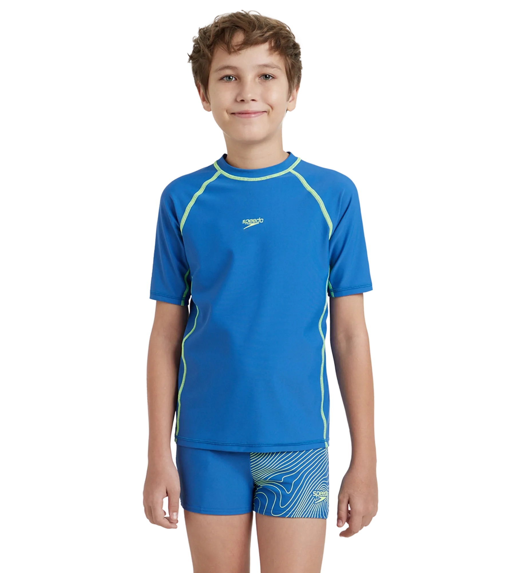 Boy's Enduraflex Short Sleeve Suntop - Turkish Sea & Hyper Yellow - Image 2