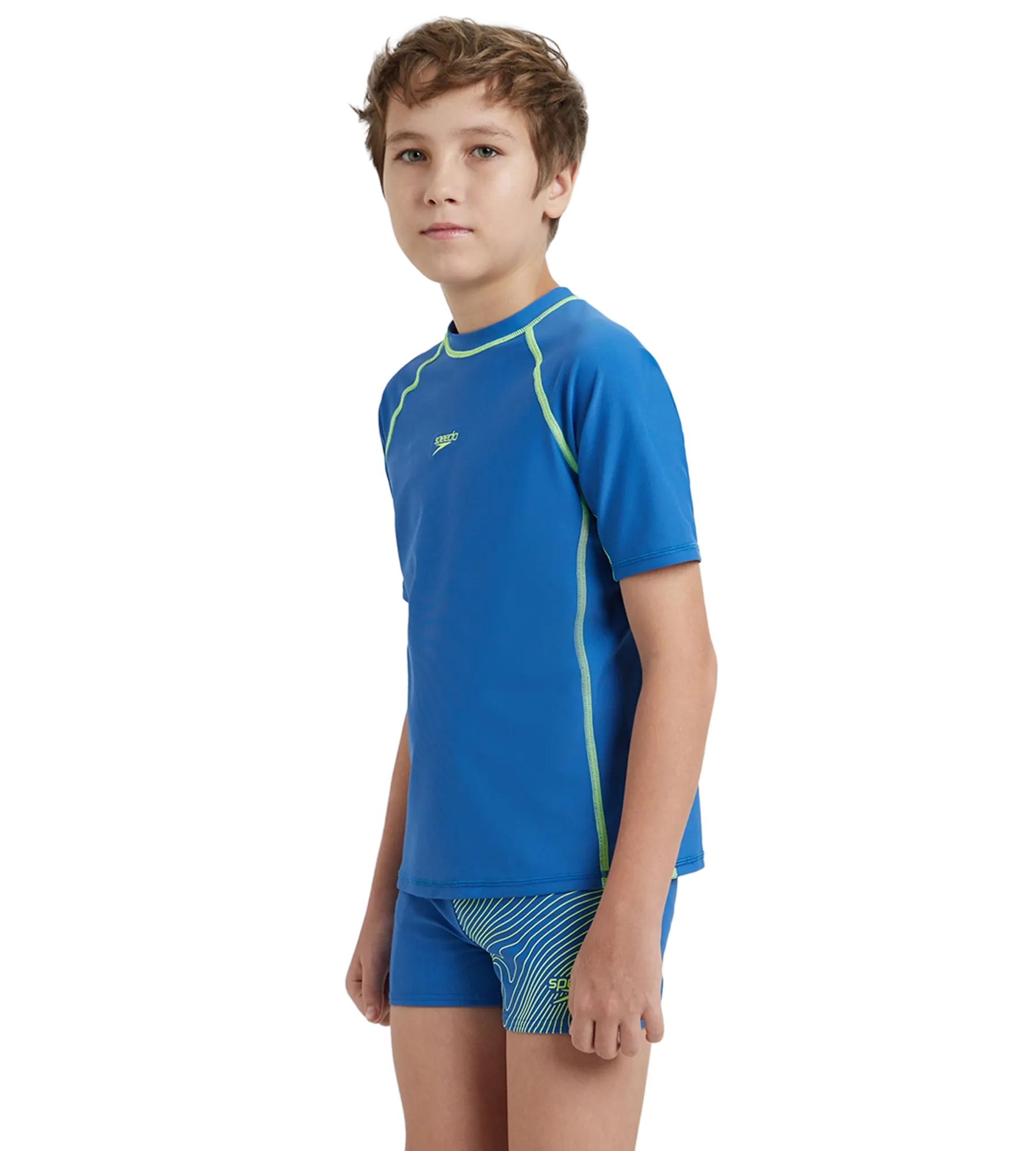 Boy's Enduraflex Short Sleeve Suntop - Turkish Sea & Hyper Yellow - Image 3