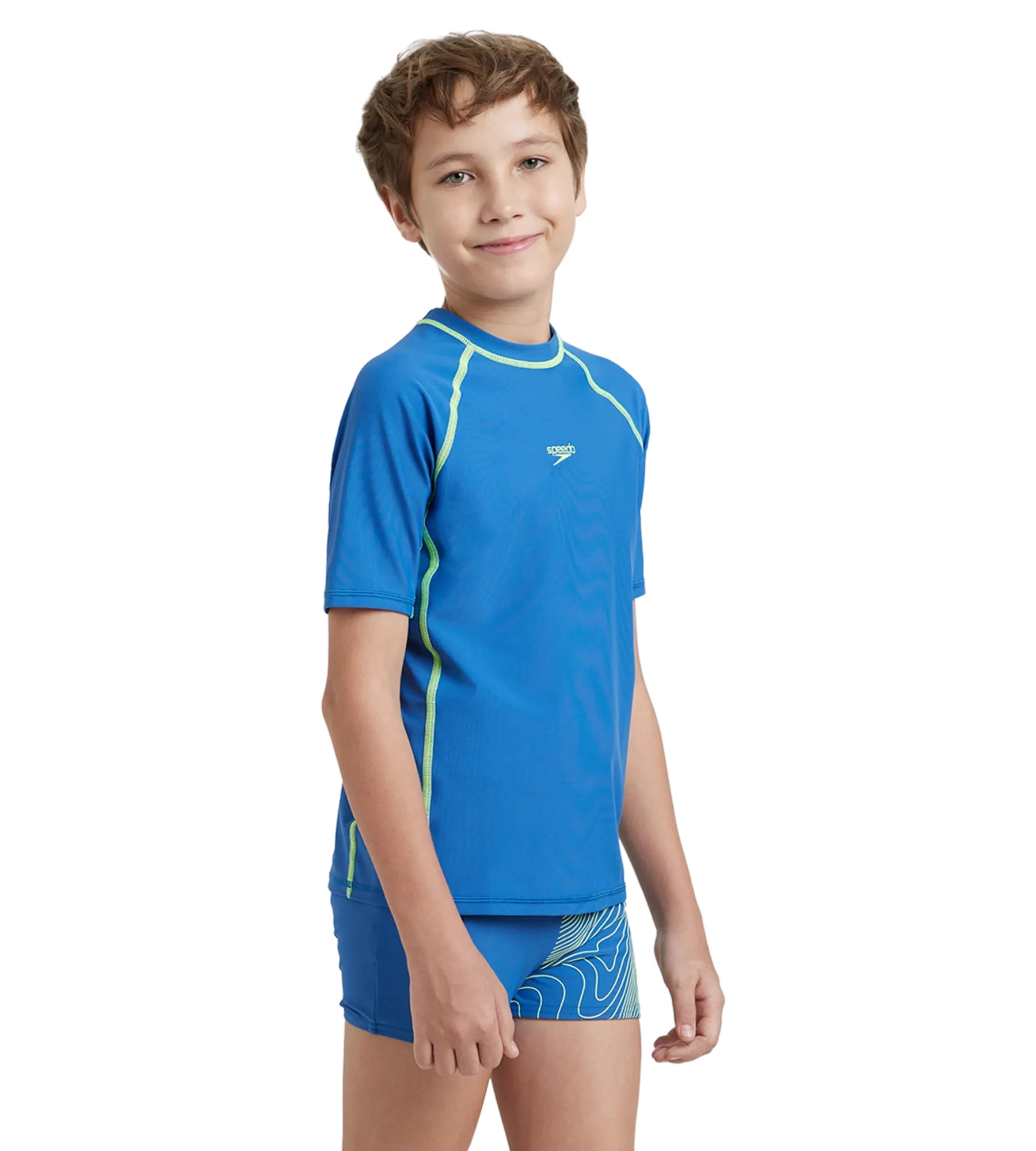 Boy's Enduraflex Short Sleeve Suntop - Turkish Sea & Hyper Yellow - Image 4