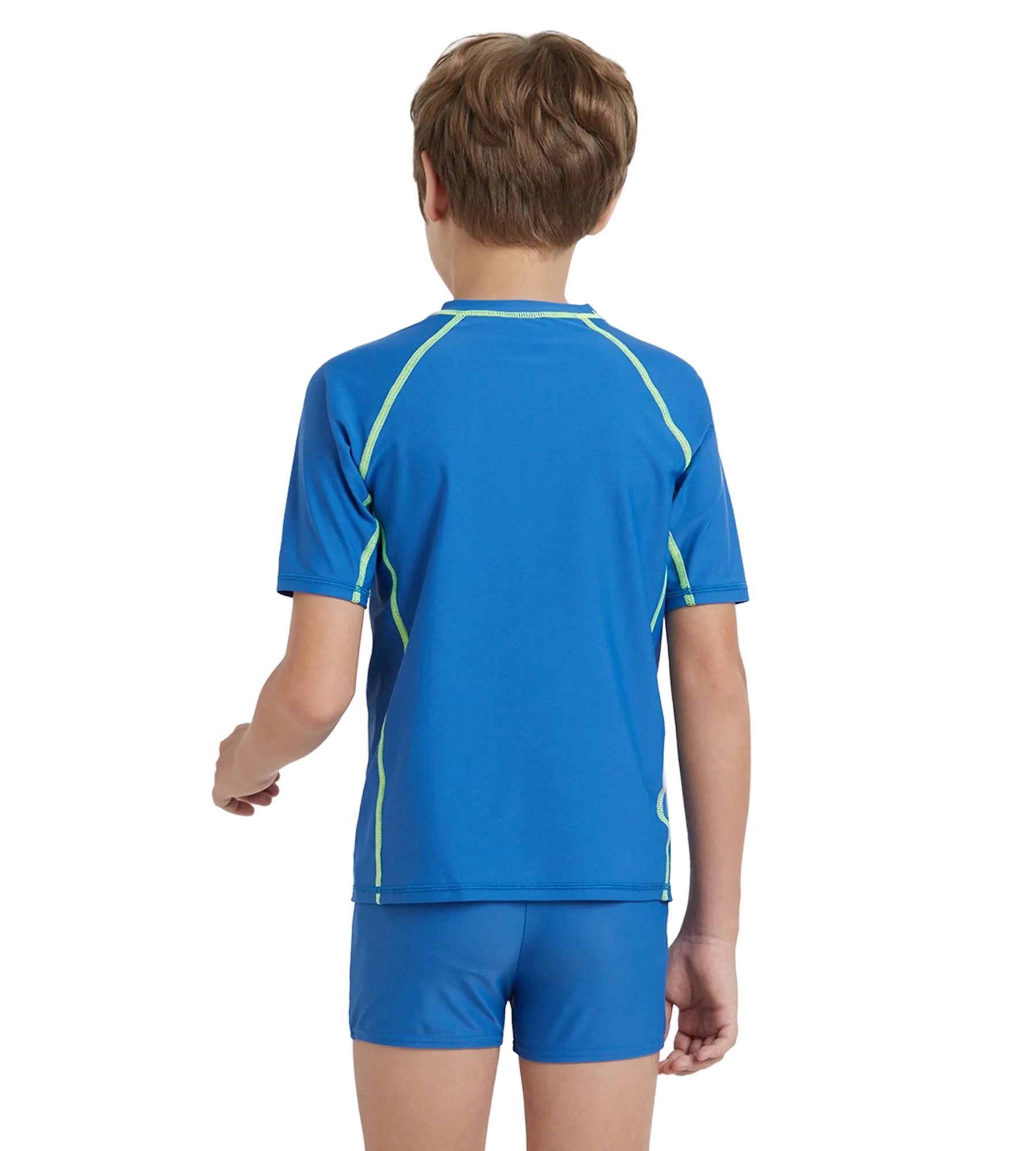 Boy's Enduraflex Short Sleeve Suntop - Turkish Sea & Hyper Yellow - Image 5