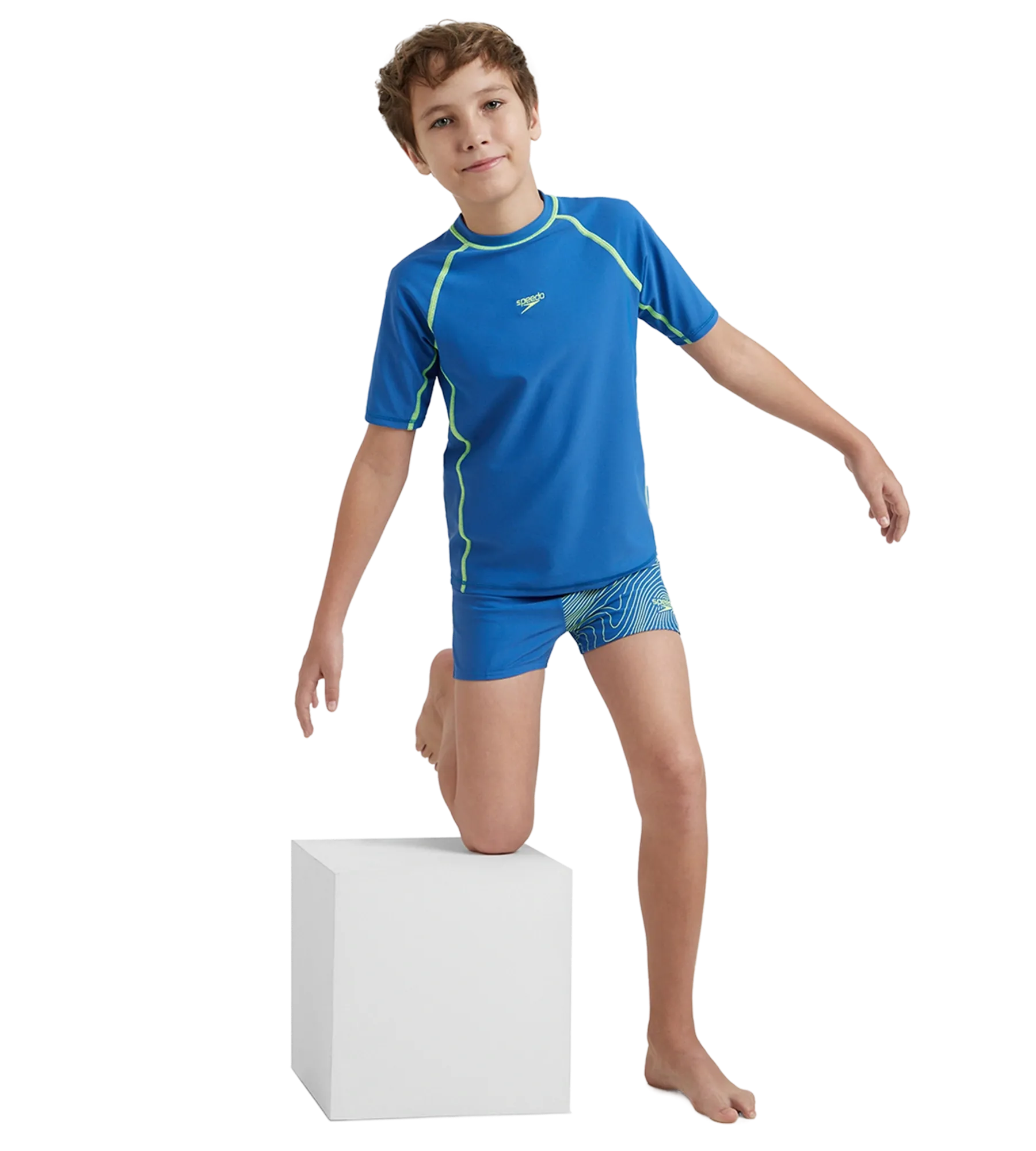Boy's Enduraflex Short Sleeve Suntop - Turkish Sea & Hyper Yellow - Image 7