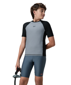 Boy's Enduraflex Short Sleeve Suntop - Coin Grey & Black