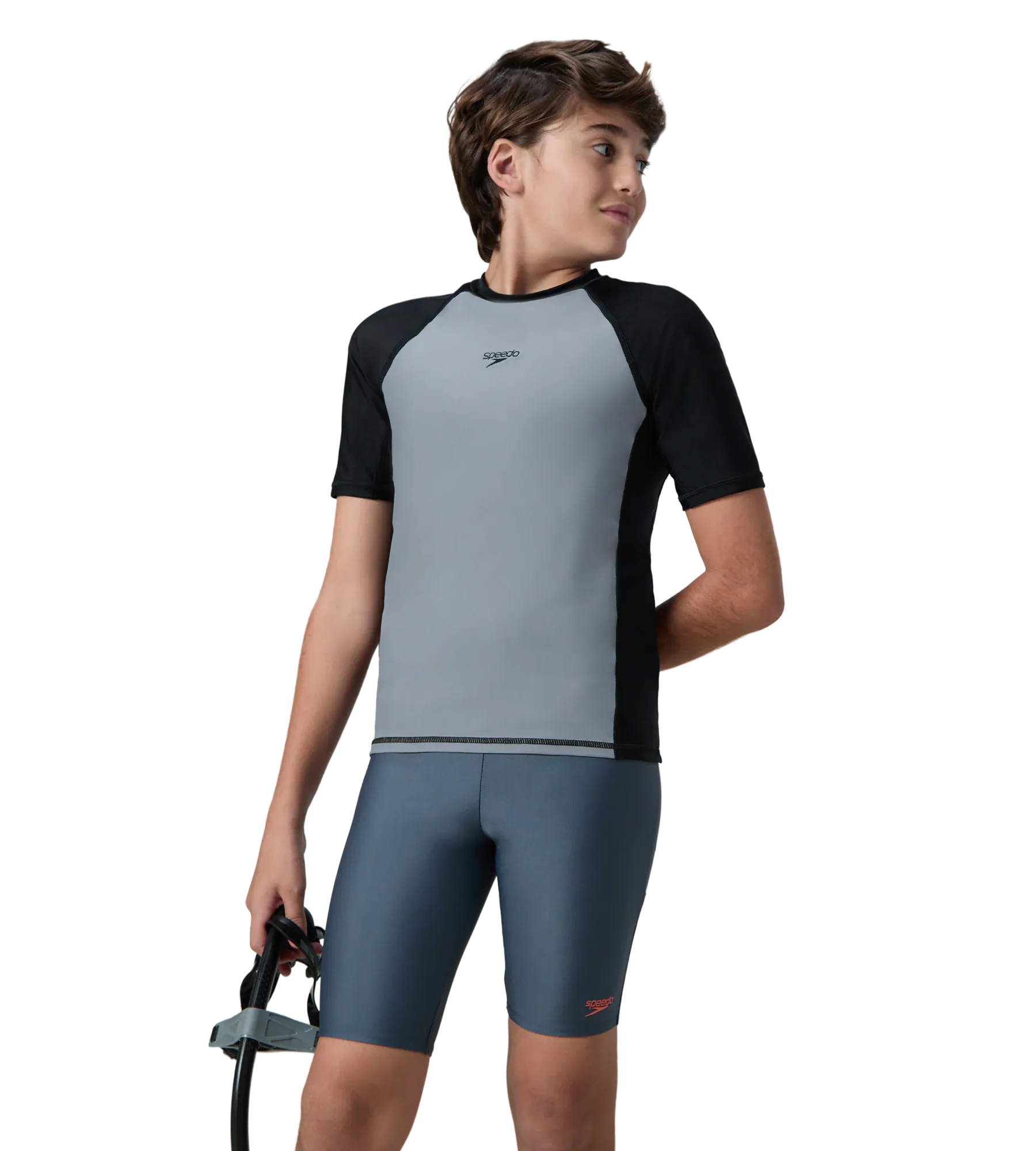 Boy's Enduraflex Short Sleeve Suntop - Coin Grey & Black