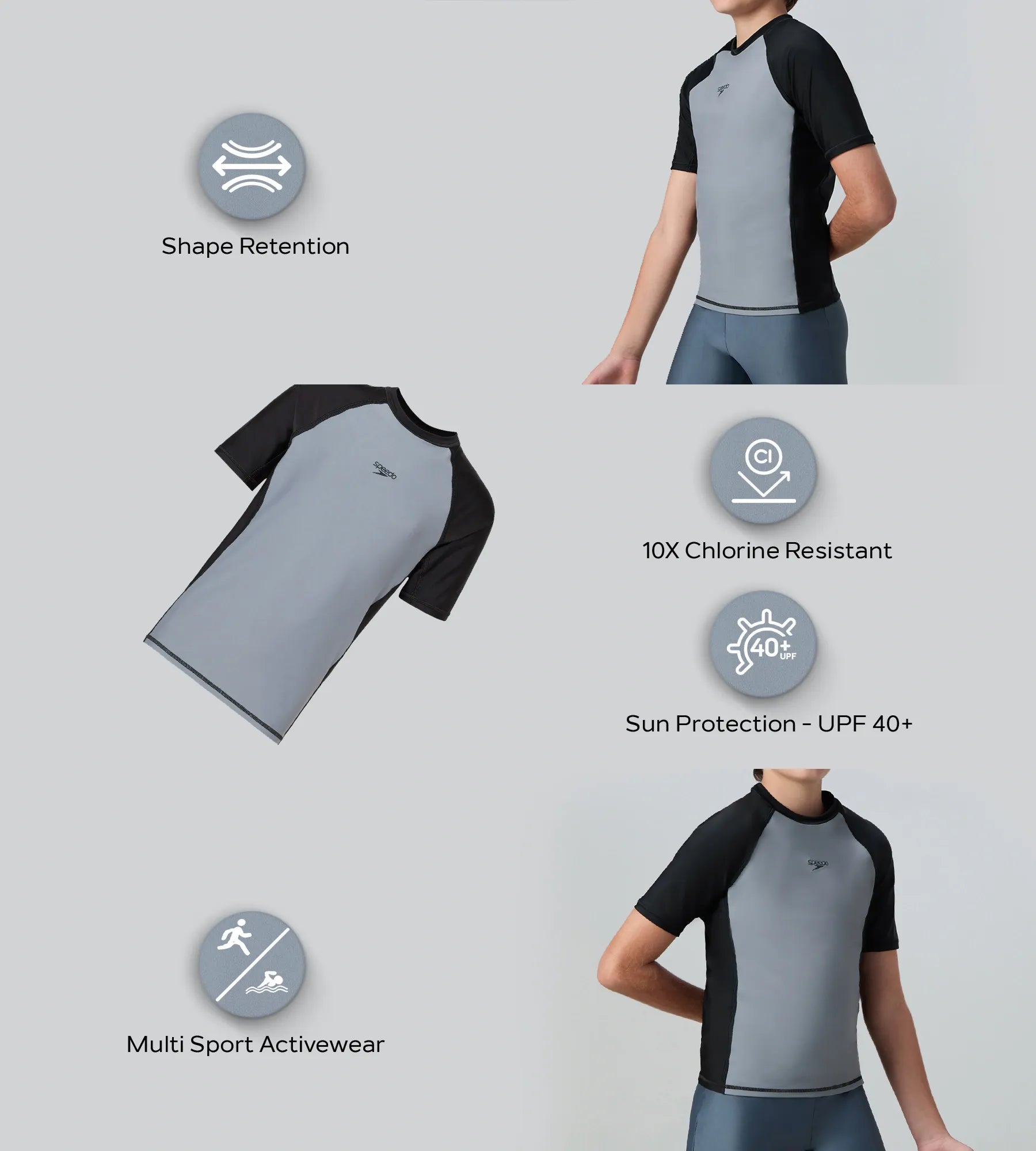 Boy's Enduraflex Short Sleeve Suntop - Coin Grey & Black - Image 2