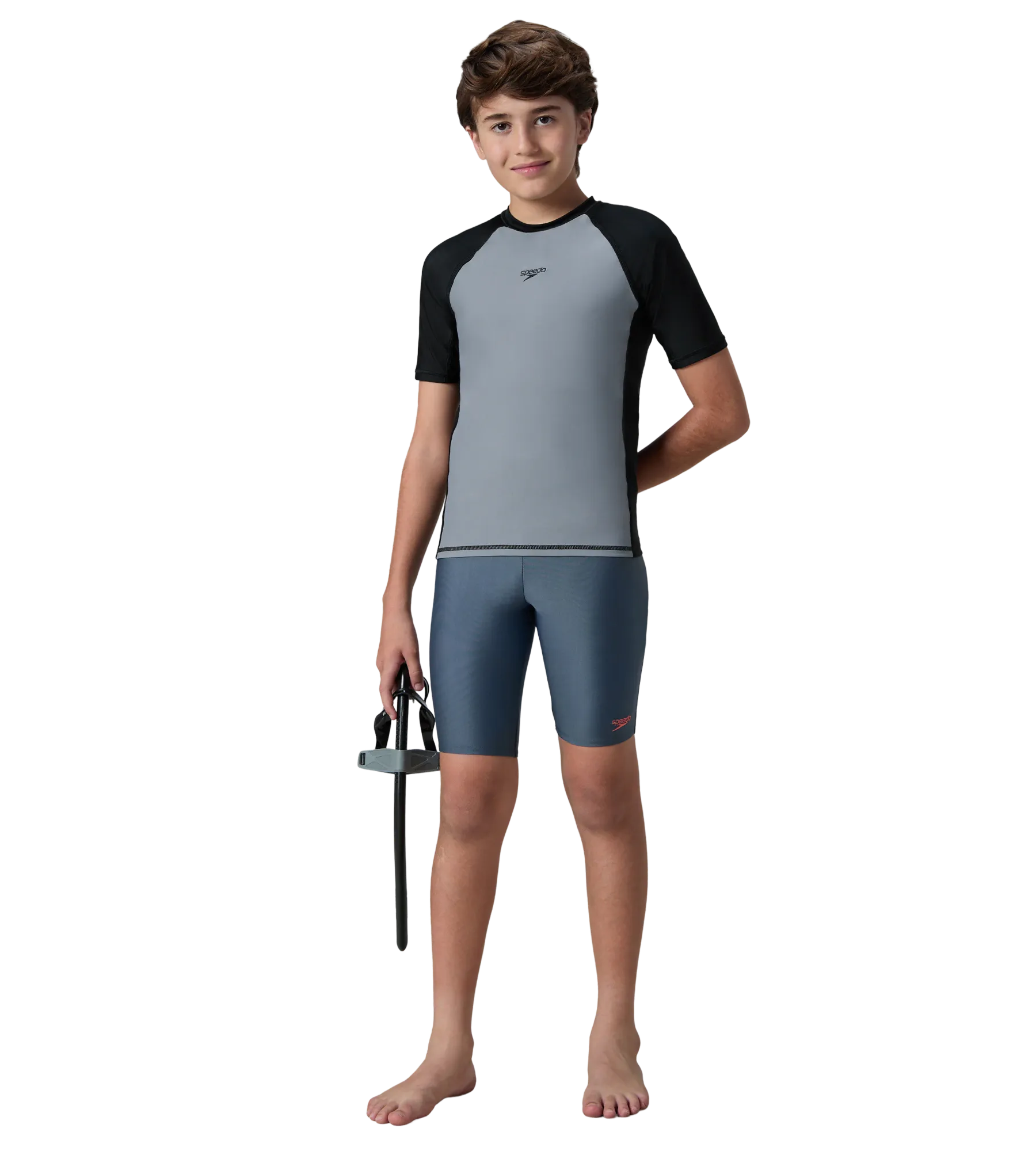 Boy's Enduraflex Short Sleeve Suntop - Coin Grey & Black - Image 6