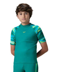 Boy's Endurance10 Printed Short Sleeve Suntop - Kai Green & Lemon Drizzle