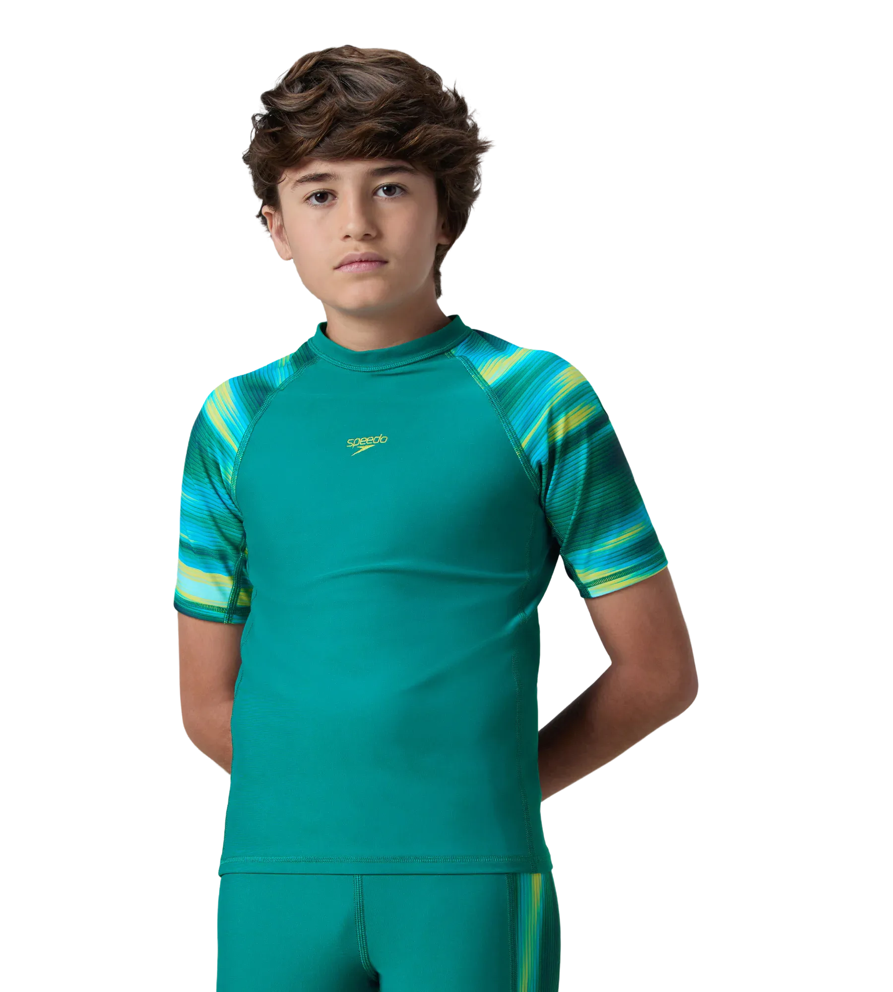 Boy's Endurance10 Printed Short Sleeve Suntop - Kai Green & Lemon Drizzle