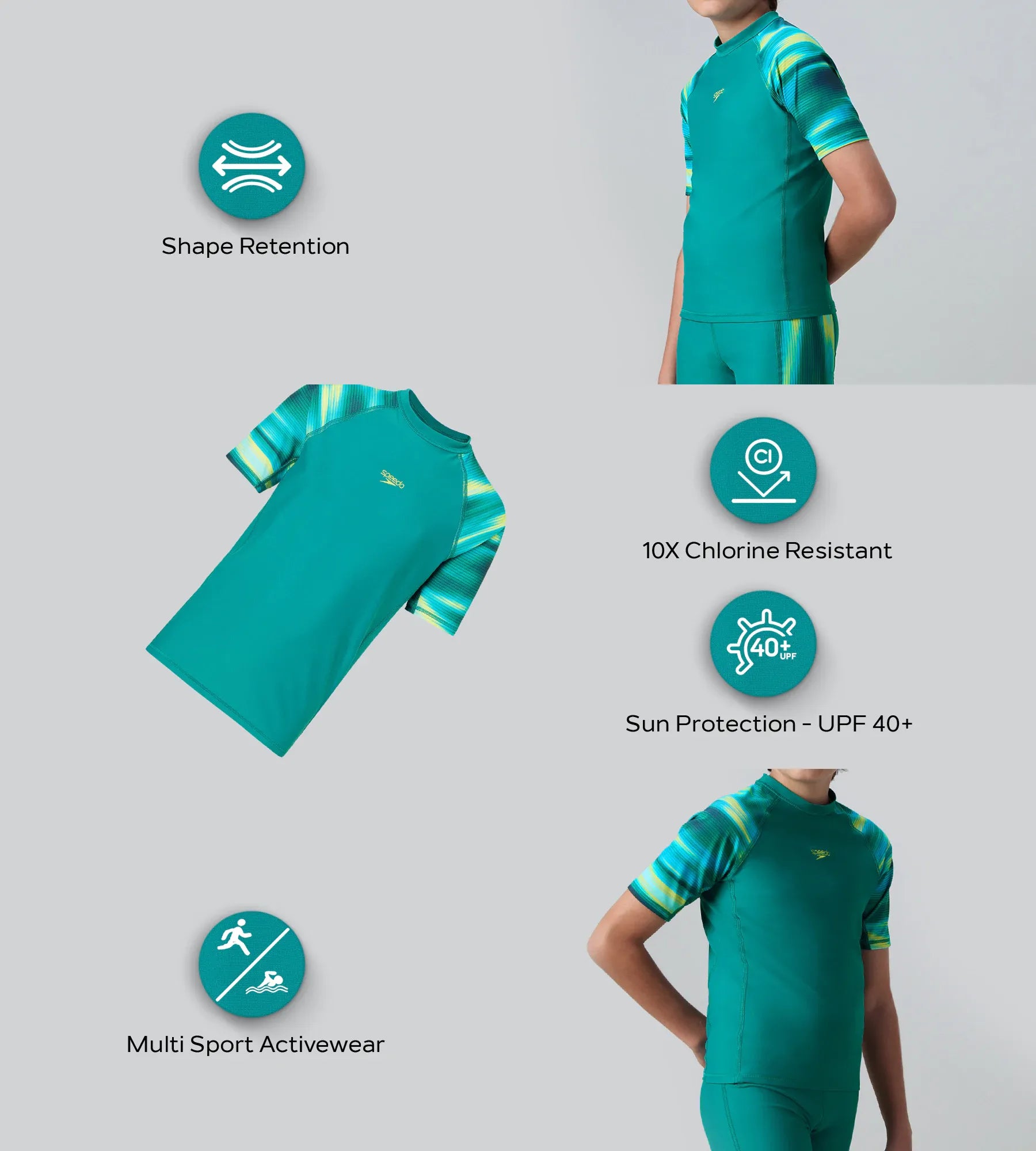Boy's Endurance10 Printed Short Sleeve Suntop - Kai Green & Lemon Drizzle - Image 2