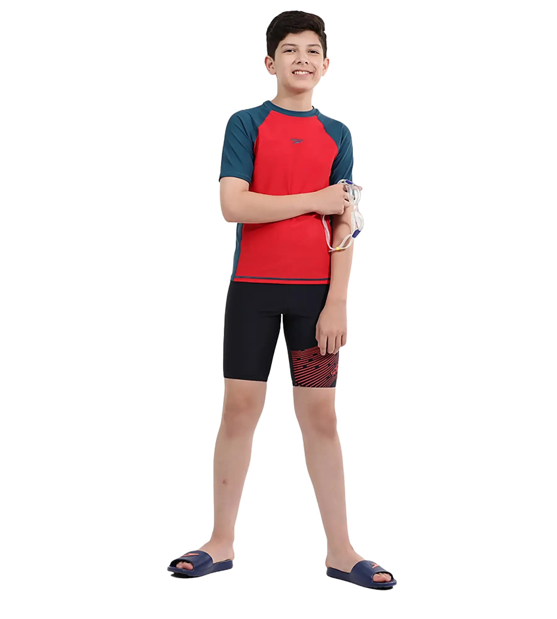 Boy's Endurance 10 Short Sleeve Suntop - Fed Red & Dark Teal - Image 10