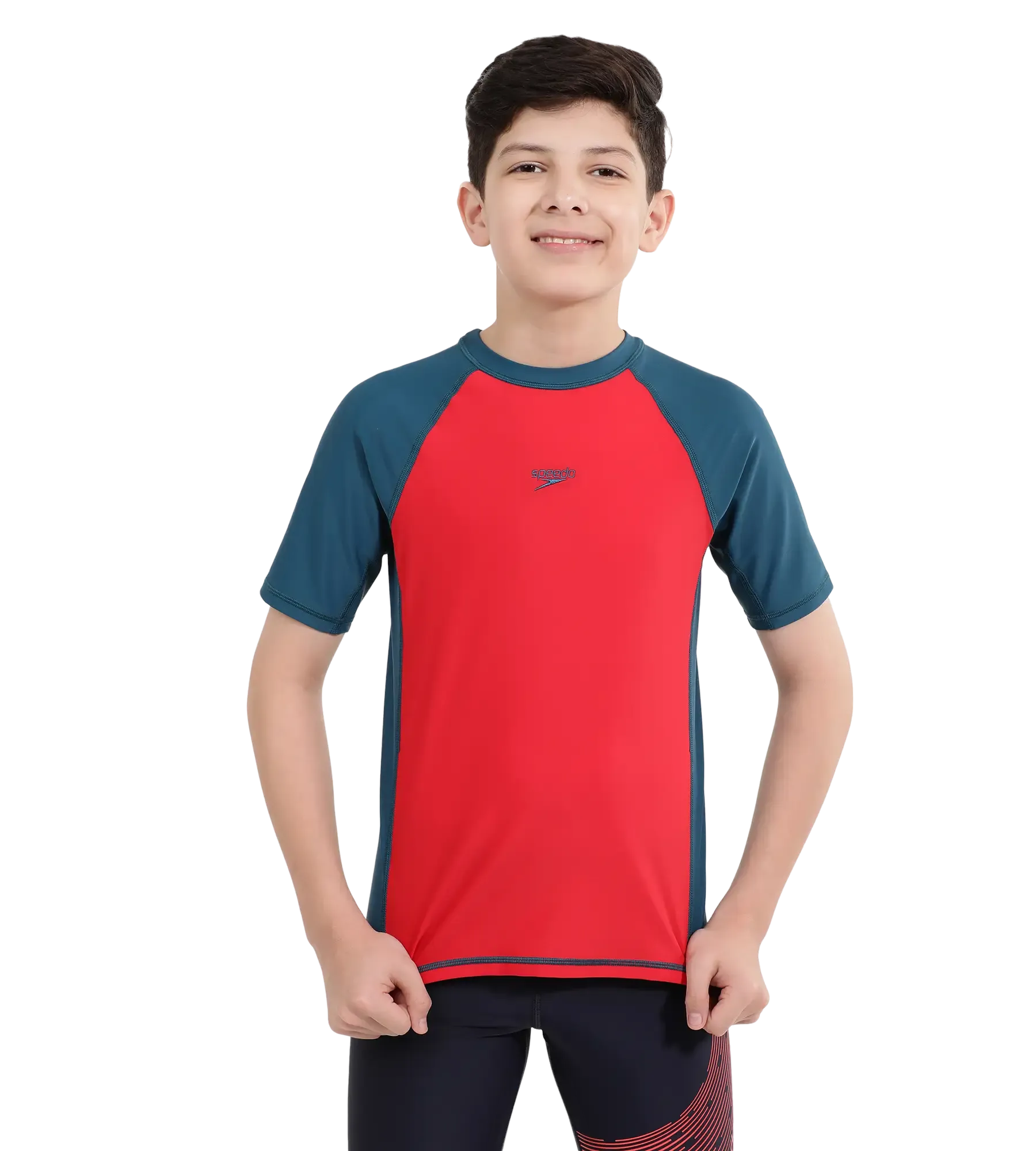 Boy's Endurance 10 Short Sleeve Suntop - Fed Red & Dark Teal - Image 3