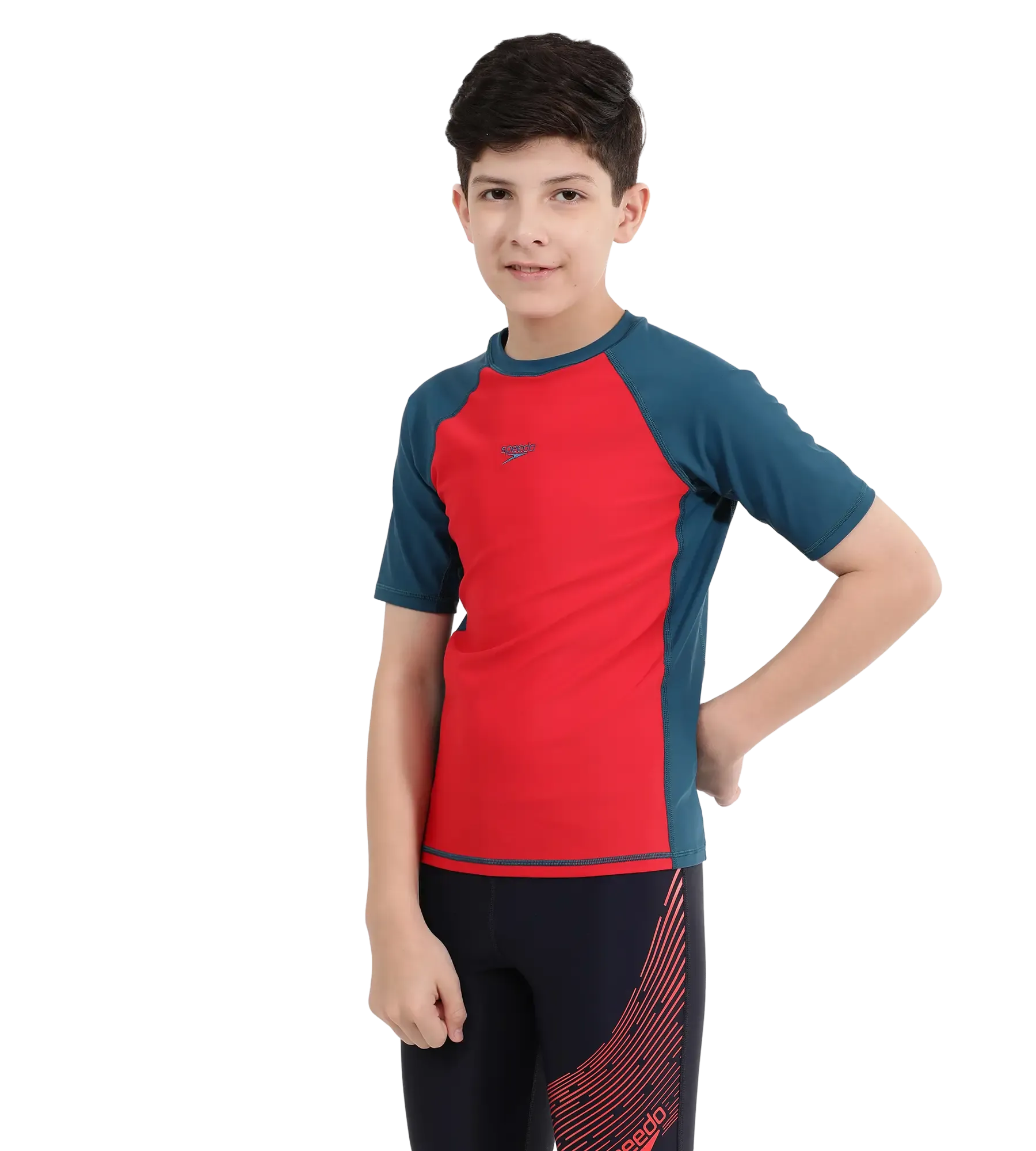 Boy's Endurance 10 Short Sleeve Suntop - Fed Red & Dark Teal - Image 2