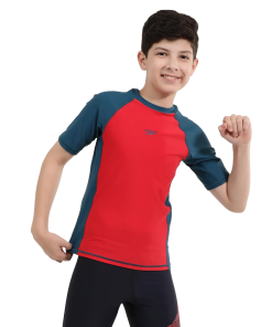 Boy's Endurance 10 Short Sleeve Suntop - Fed Red & Dark Teal