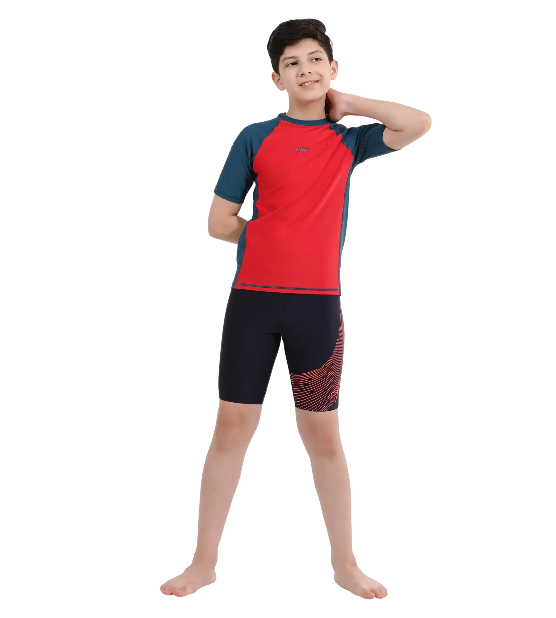 Boy's Endurance 10 Short Sleeve Suntop - Fed Red & Dark Teal - Image 5