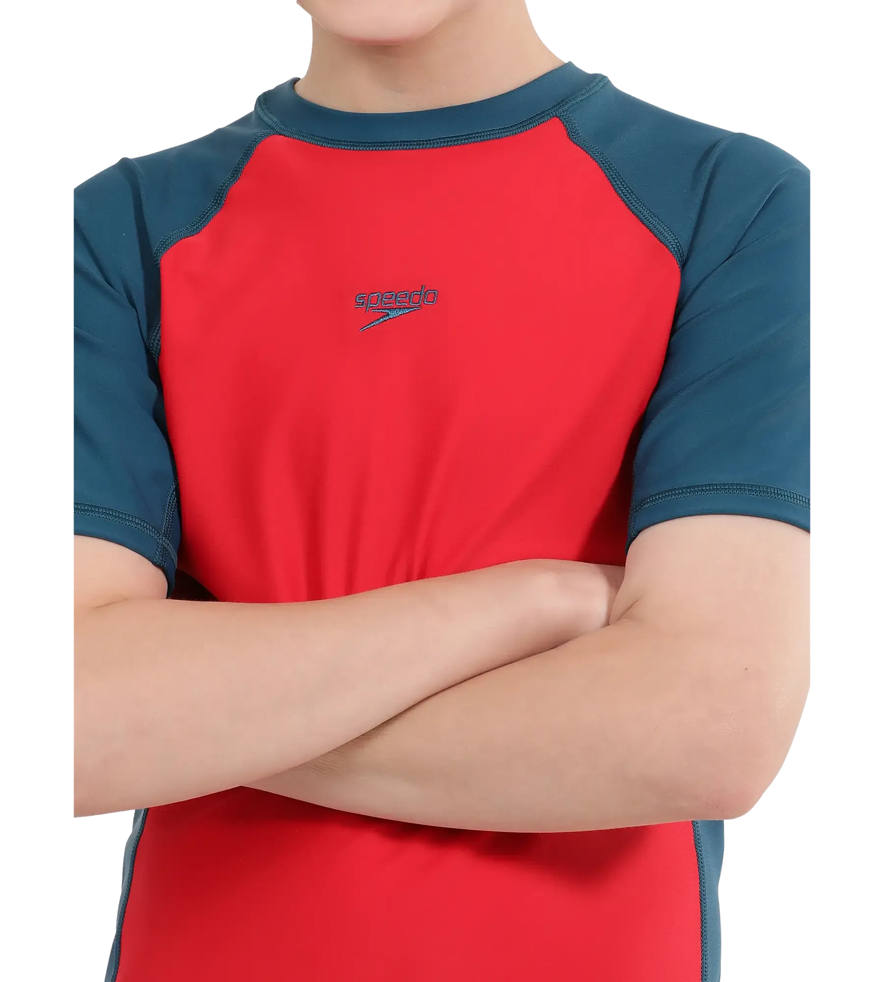 Boy's Endurance 10 Short Sleeve Suntop - Fed Red & Dark Teal - Image 6
